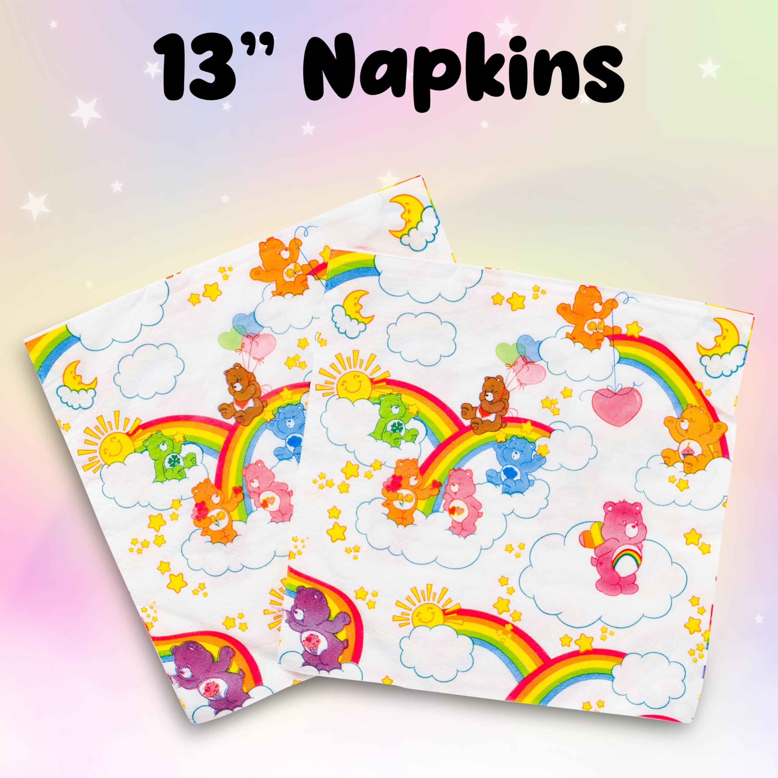 Silver Buffalo Care Bears We Love Rainbows Group Clouds 32ct Paper Napkin and Plate Party Pack