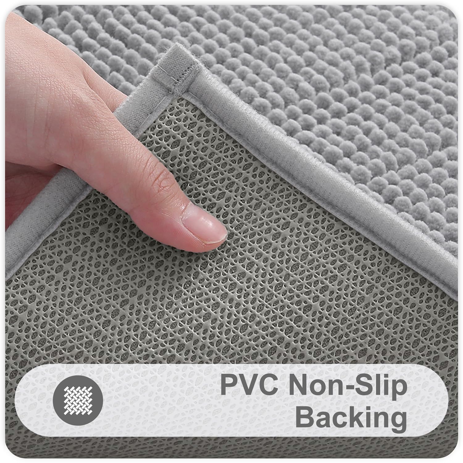 Kitinjoy Non Slip Chenille Bath Mat, Extra Soft Bathroom Mat, Super Absorbent Fluffy Bath Mats for Bathroom, Machine-Washable Quick Dry Bath Rug Foot Mat, 20"x32", Grey