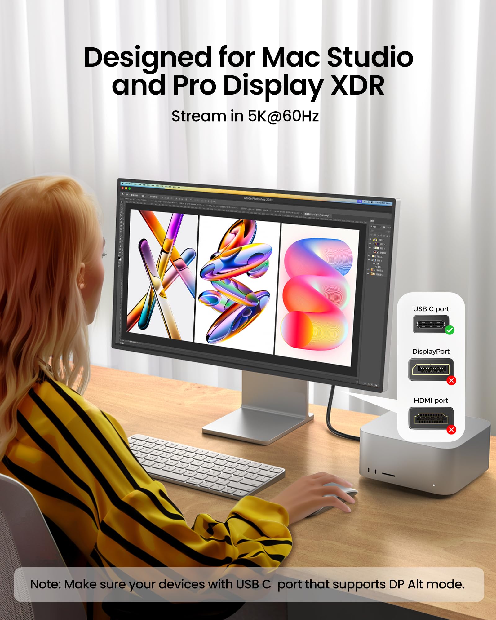 Silkland USB C Monitor Display Cable [4K@144Hz/60Hz 8K@30Hz], USB C 3.2 Gen 2x2 Video Cable, 20Gbps Data Transfer, 240W PD Fast Charge, Type C Cable Compatible with MacBook Pro, iPad, Mac Studio 3.3FT