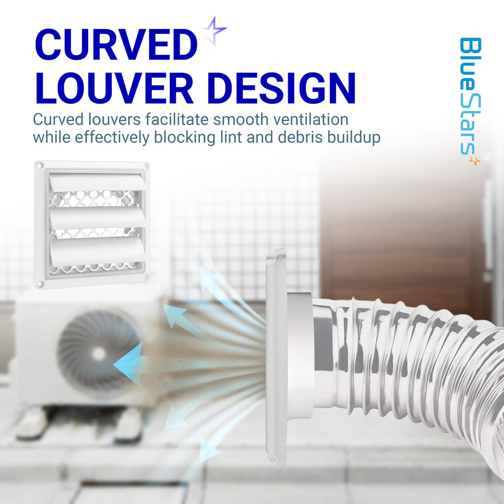[UPGRADED] 2 PACKS Ultra Durable Louvered Outdoor Dryer Vent Cover for 4" Opening Hood Duct by BlueStars - Outdoor White Exhaust Cap Prevents Birds, Rain And Snow For Long-lasting Use