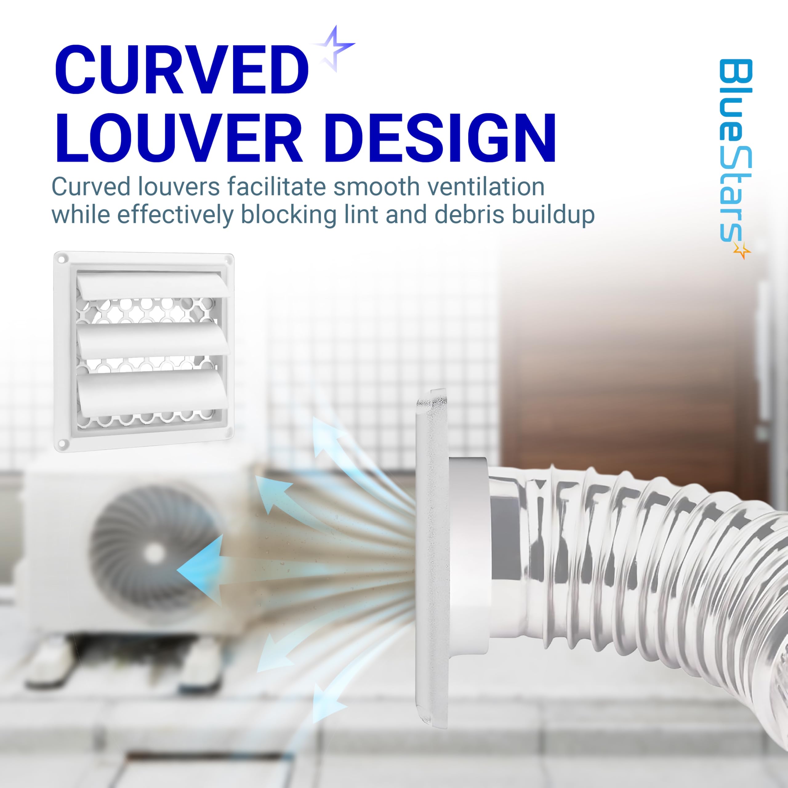 [UPGRADED] 2 PACKS Ultra Durable Louvered Outdoor Dryer Vent Cover for 4" Opening Hood Duct by BlueStars - Outdoor White Exhaust Cap Prevents Birds, Rain And Snow For Long-lasting Use