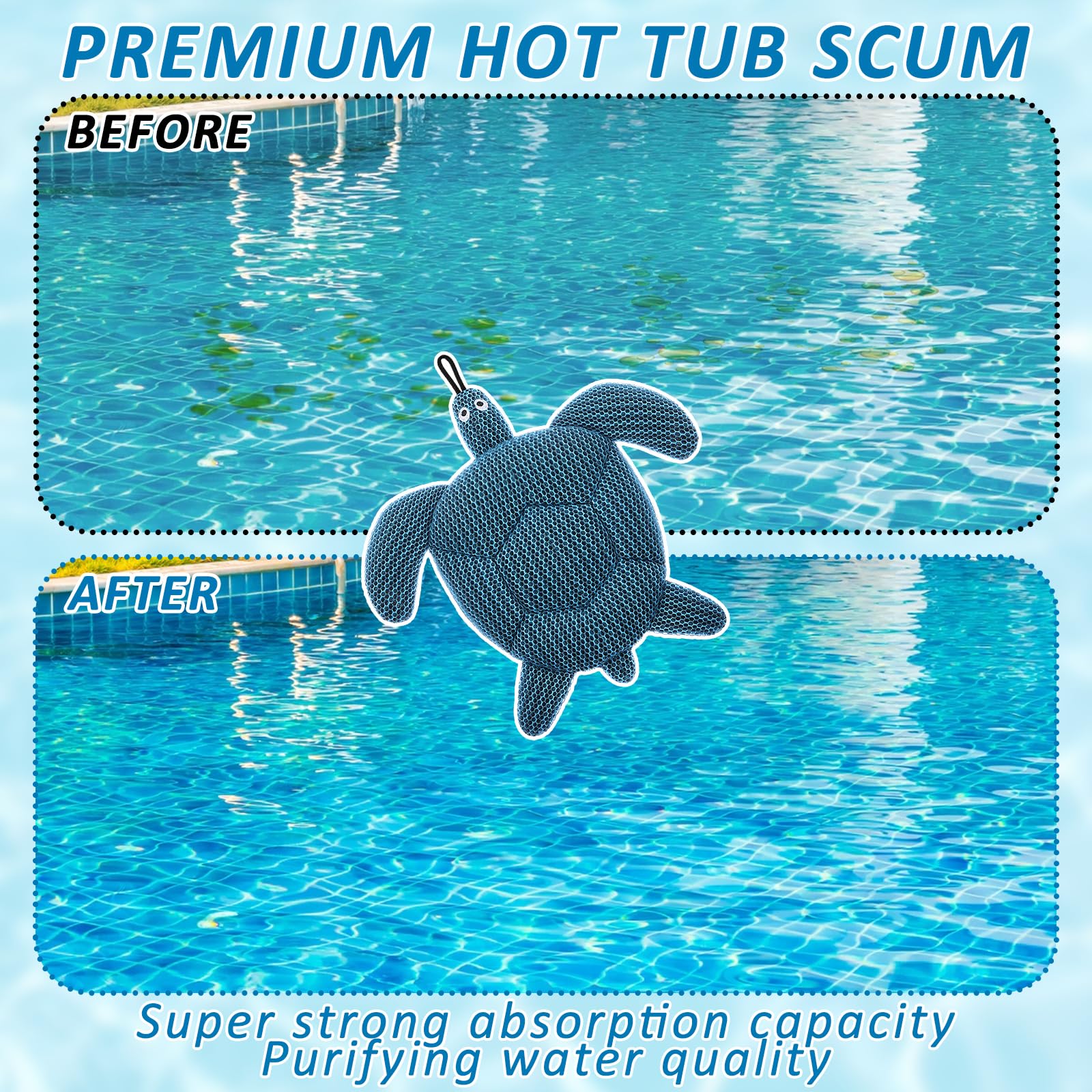 Hot Tub Scum Absorber, 2025 Upgrade Reusable Scum Turtle Hot Tub Absorber Accessories Hot Tub Sponge for Spa & Pool Cleaner, Hot Tub Oil Absorbing Keeps Water Clean
