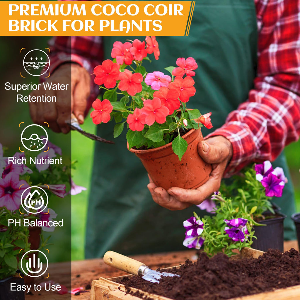 Organic Coco Coir 2 Pcs Compressed Coconut Coir Bricks Coconut Fiber Husk Substrate Mulch Coconut Bark Core Growing Medium Peat Moss Soil High Nutrition for Plants Gardening Seed Starting Soil Mix