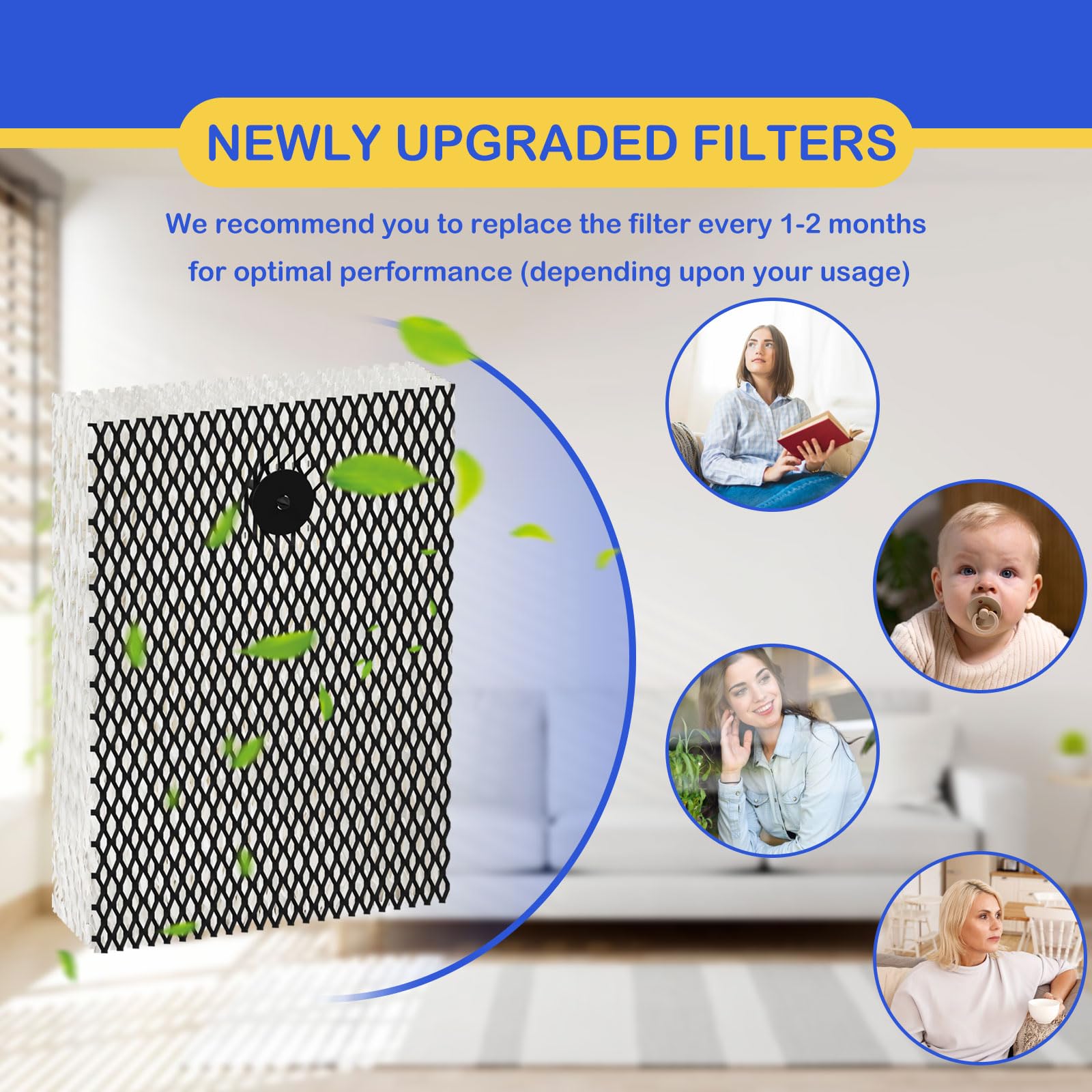 HWF100 Humidifier Wick Filter Replacement Type E, Compatible with Holmes HWF100 HWF100-UC3, Bionaire BWF100, Sunbeam SF235 Series Humidifier 4 Pack