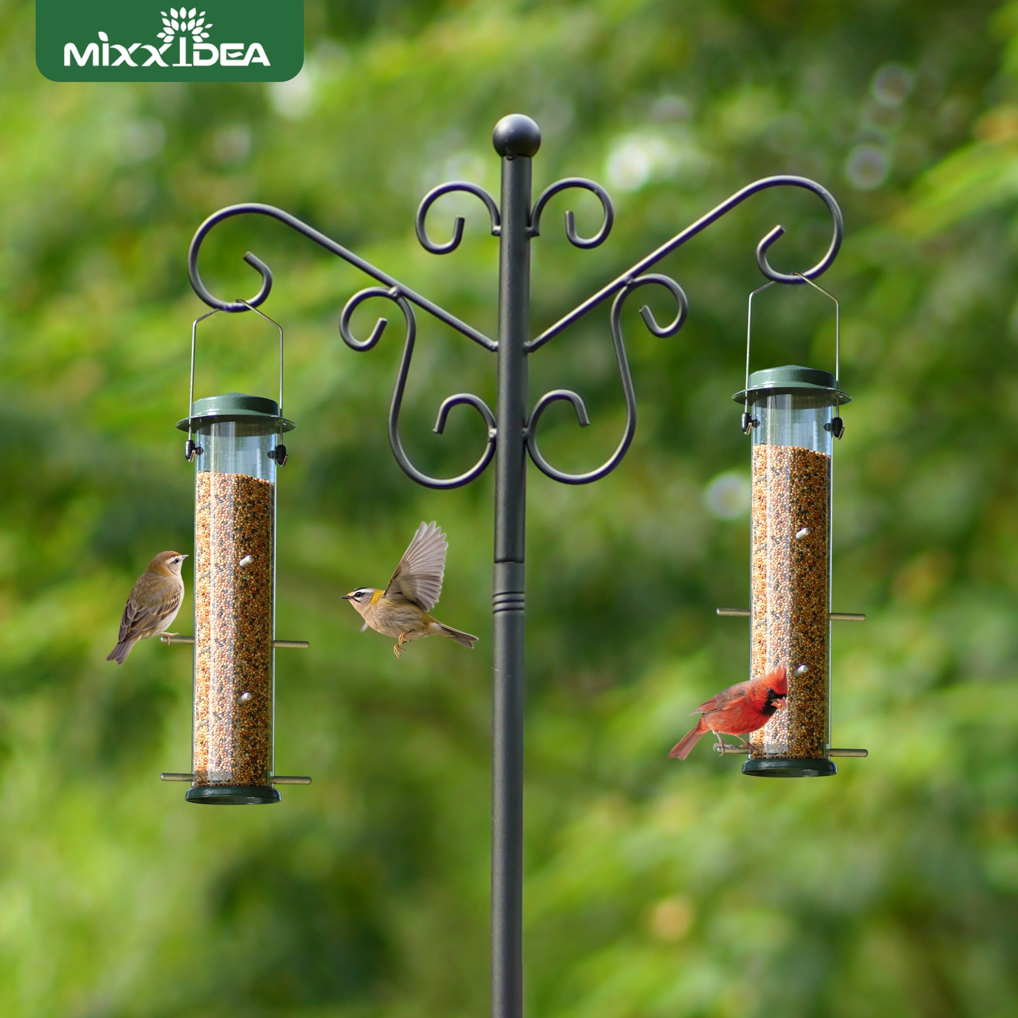 MIXXIDEA Finch Bird Feeder Hanging Metal Thistle Seed Feeder with 8 Feeding Ports Nyger Seed Feeder, Goldfinch Feeder for Outdoors Garden Green