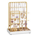 SONGMICS Jewelry Holder, Jewelry Organizer, Jewelry Display Stand with Metal Frame, Pale Gold UJJS021A01