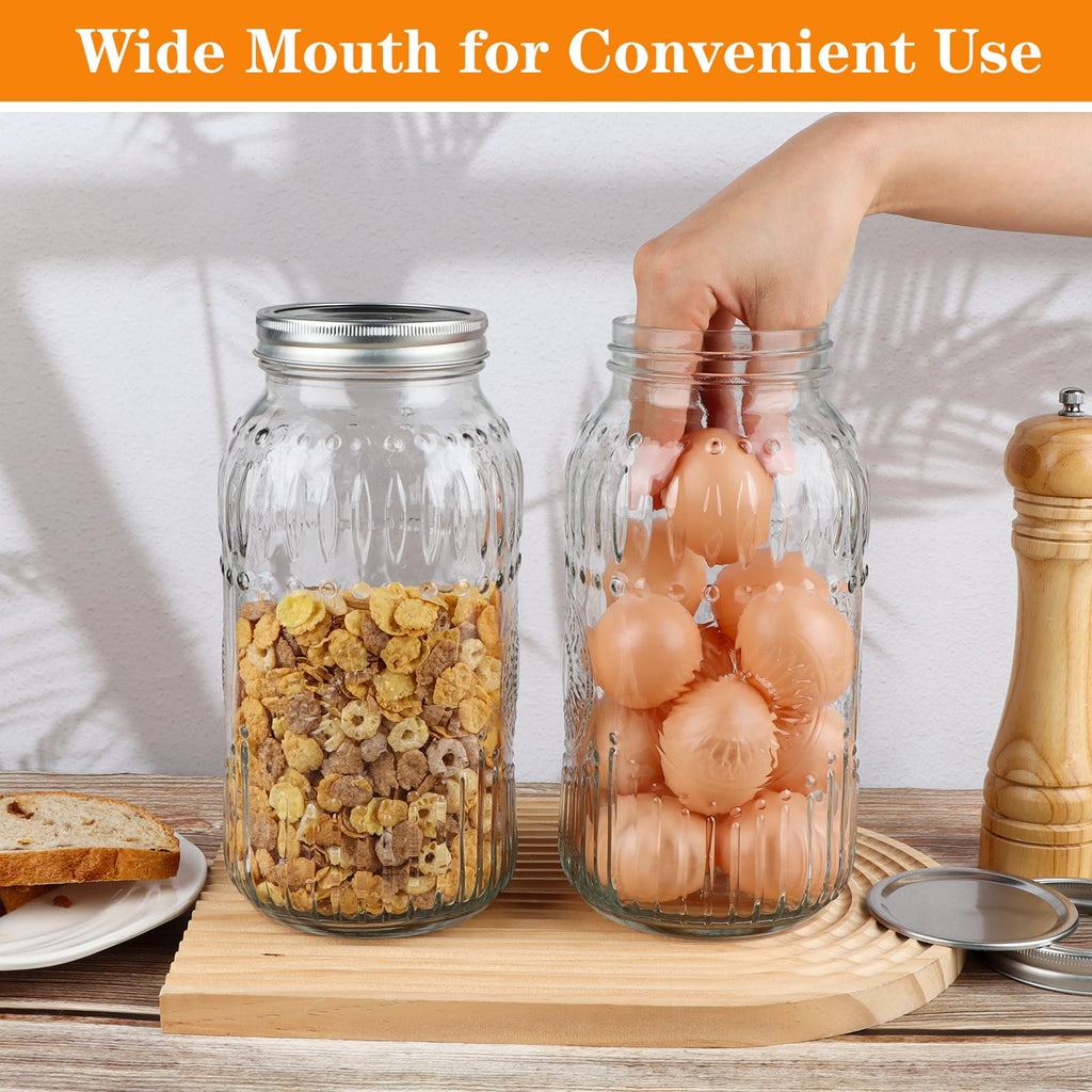HINGWAH Wide Mouth Mason Jars 64 oz, 3 Pack Large Half Gallon Mason Jars with Airtight Lids and Bands, Clear Glass Canning Jars for Preserving, Pickling, Canning, Meal Prep & DIY Crafts (Sunflower)