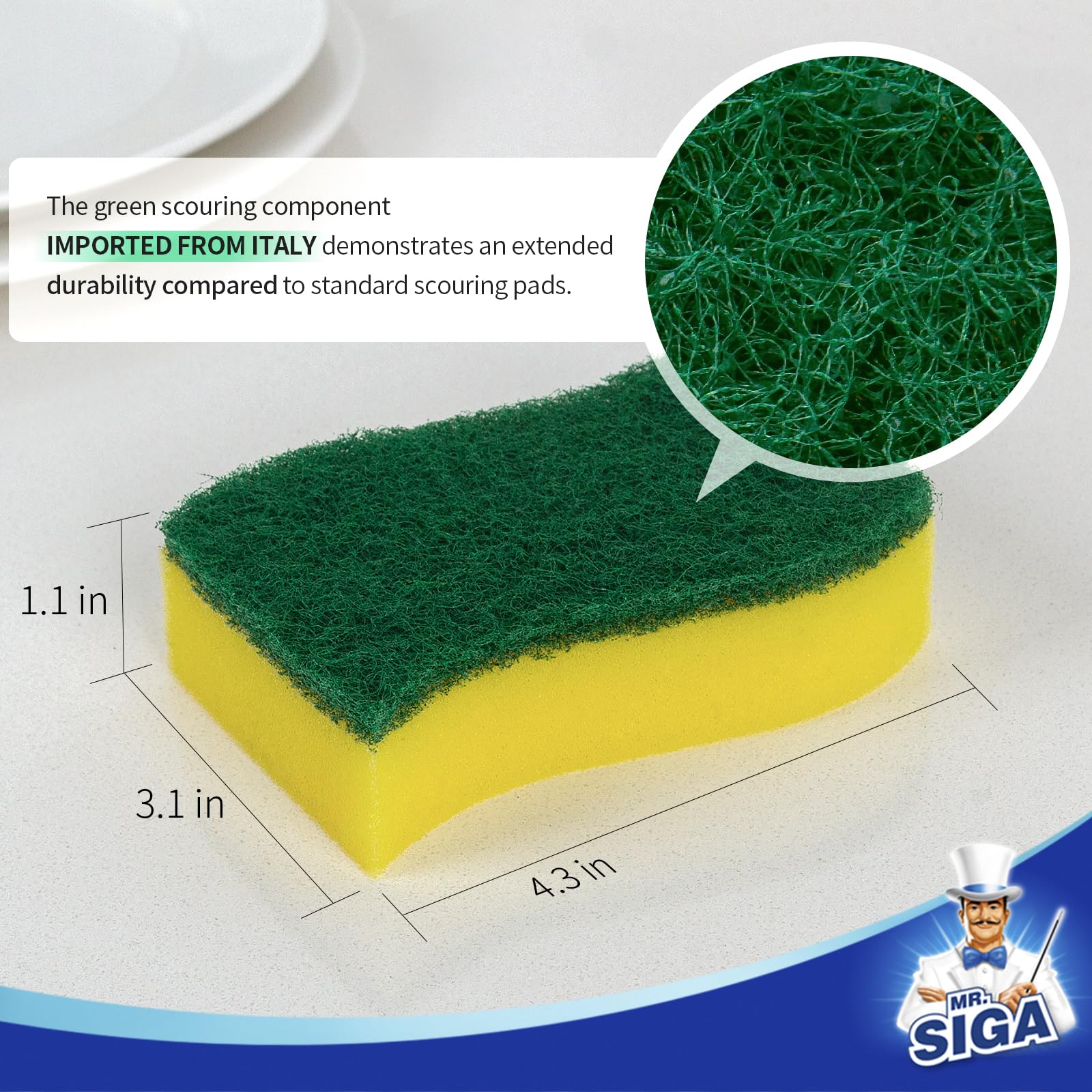 MR.SIGA Heavy Duty Scrub Sponge, 24 Count, Size:11 x 7 x 3cm