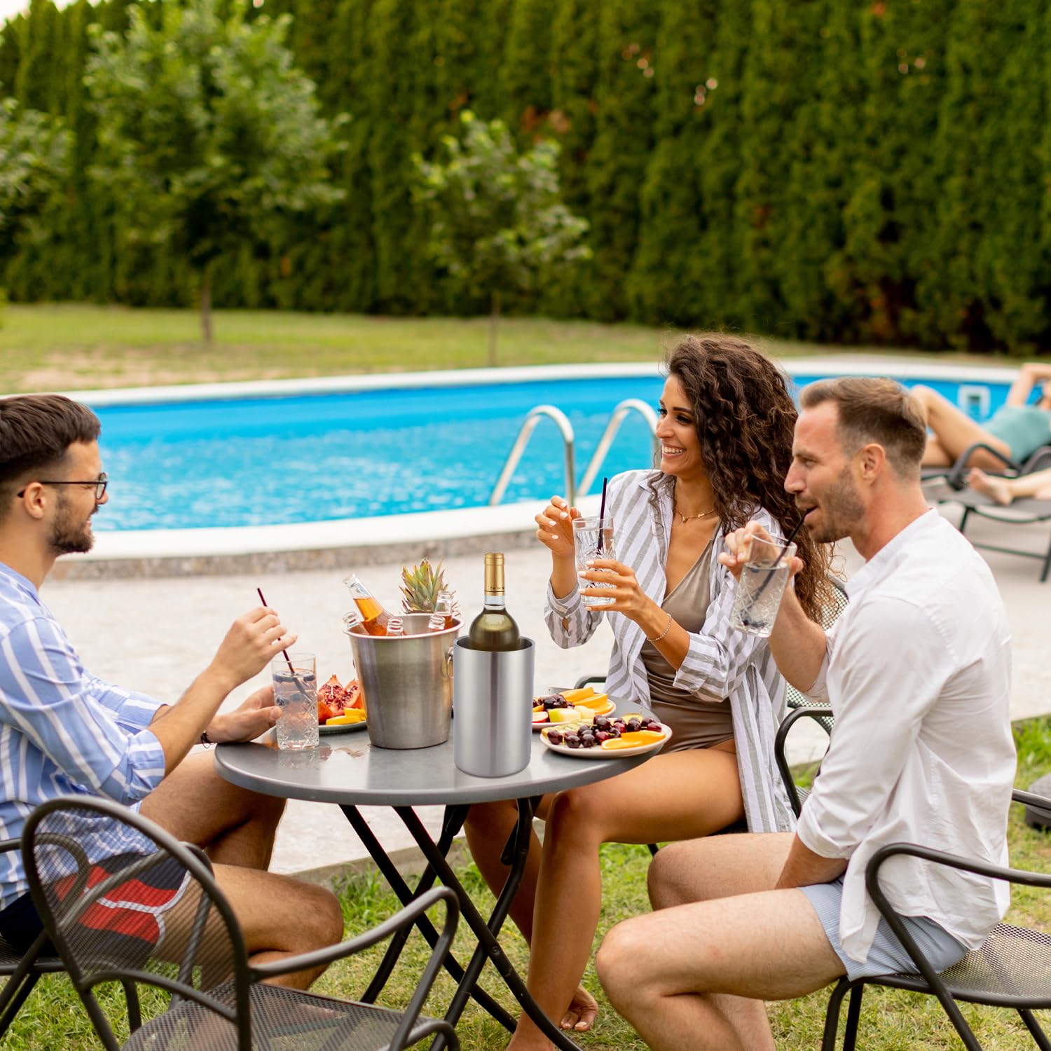 Wine Chiller Bucket Dual Wall Insulated Stainless Steel Wine/Champagne Cooler Bucket, Keeps Wine Cool