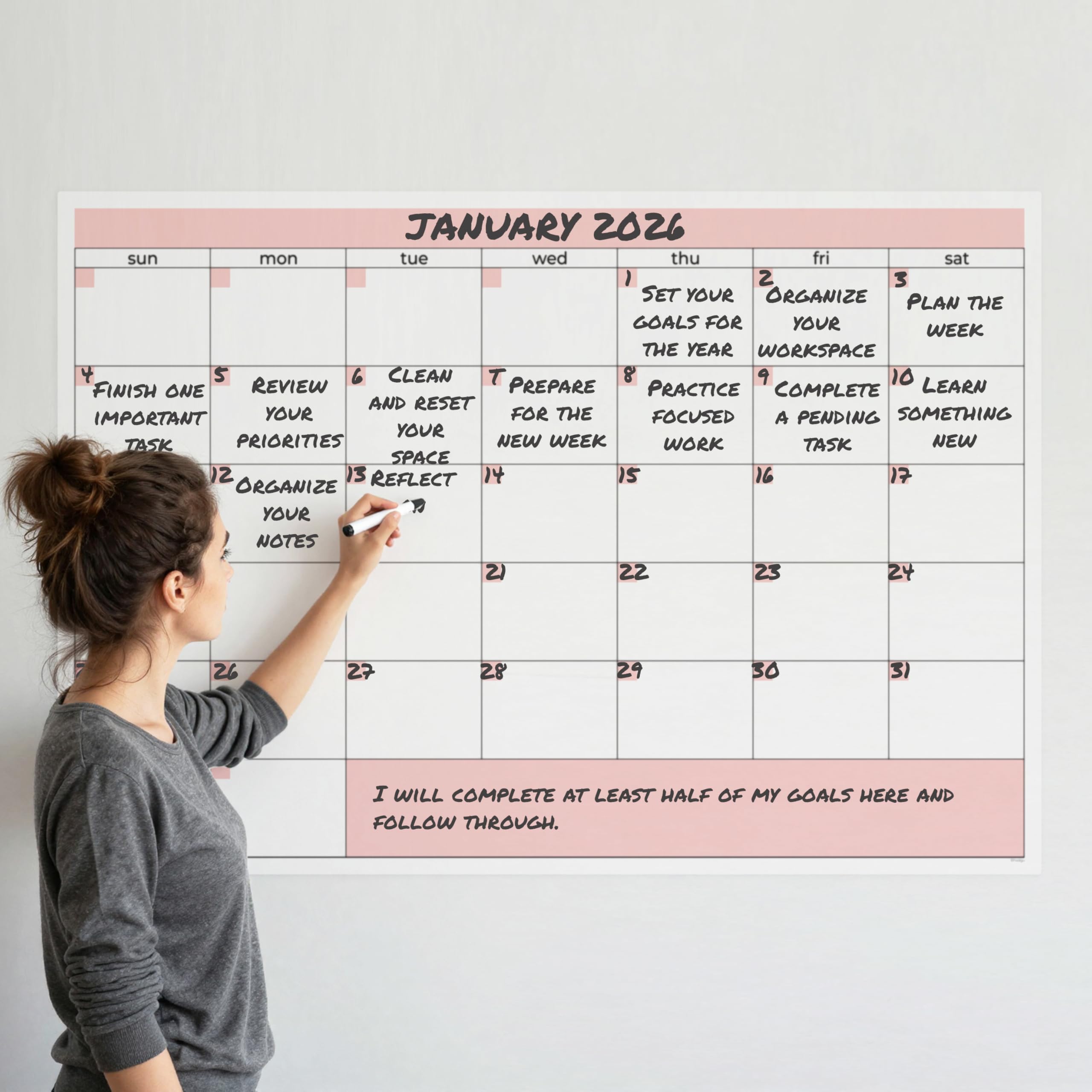 Undated Large Wall Calendar (39 x 27 inches) – Double-Sided Dry Erase Yearly & Monthly Wall Calendar, Big Erasable Planner for Home, Office, or Classroom, Thick Paper with Gloss Lamination