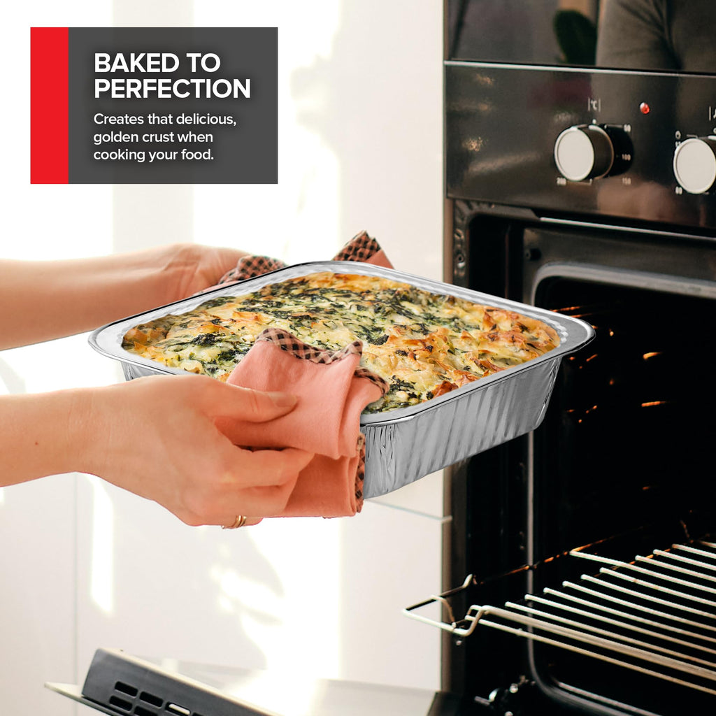 Disposable Foil Pans with Lids (Set of 20) Heavy Duty Aluminum Pans 9x13 (10 Pack), 8x8 (10 Pack) Baking Tins with Covers for Cooking, Heating, Storing, Food Prep, Holiday Dinner Meals