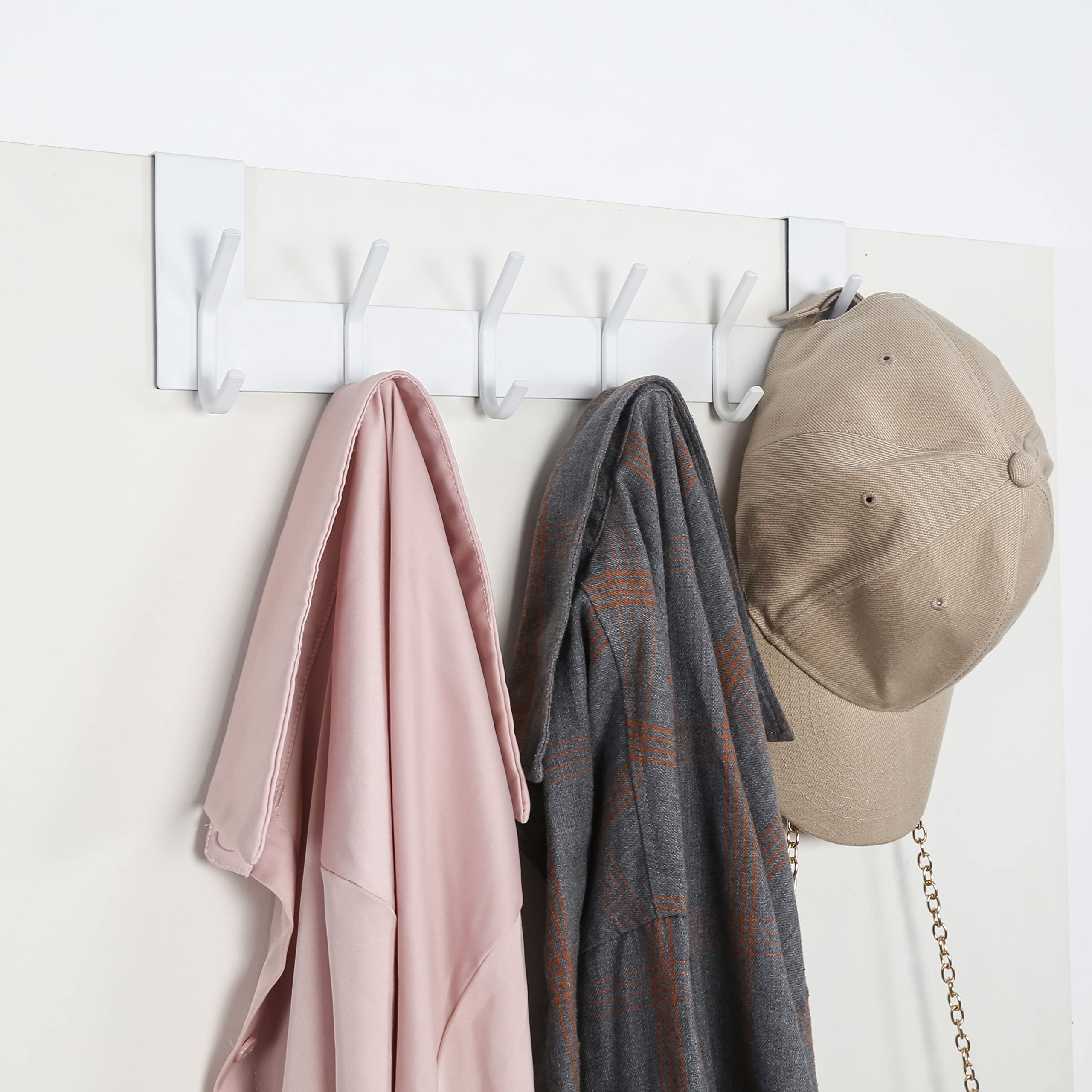 SKOLOO Over The Door Hook, Over The Door Coat Rack, Stainless Steel Over Door Coat Hanger for Hanging Clothes, Towel, Robes, Purse, Over Door Hooks for Bathroom Bedroom,White