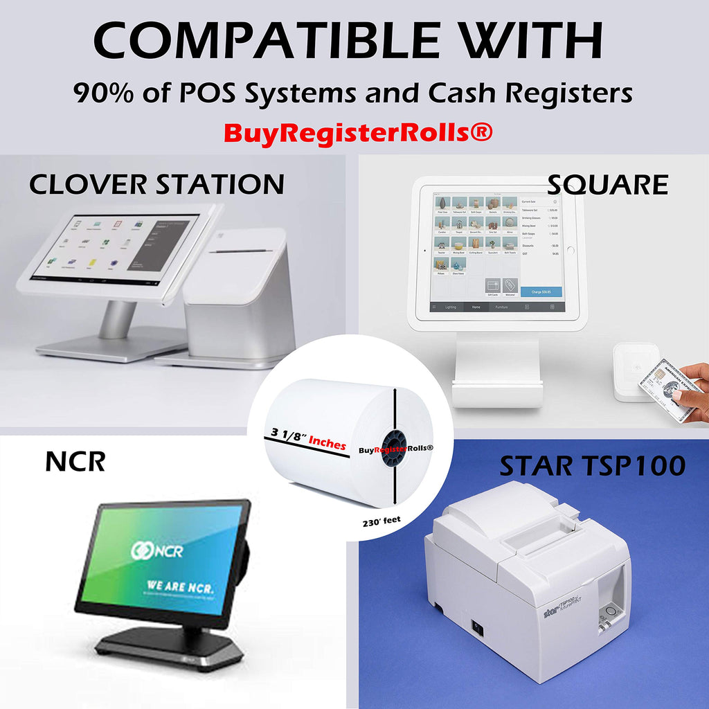 (10 Rolls) 3 1/8 x 230 Thermal Paper (80mm x 70m) Premium Tape for Square POS System, Register Thermal Receipt Paper Rolls for TM-T88III, TM-T88IV, TM-T88V, TSP100, CT-S300, CT-S2000, M129B, M129C