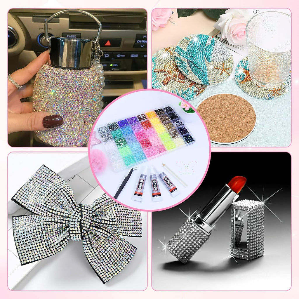 42 Colors 32000Pcs Jelly Rhinestones Bedazzling Kit, 3mm Multicolor Flatback Gems for Crafting, Bedazzle Kit with Tweezers Pen 3Pcs B7000 Glue for Clothes Book Shoes Nails Art Makeup