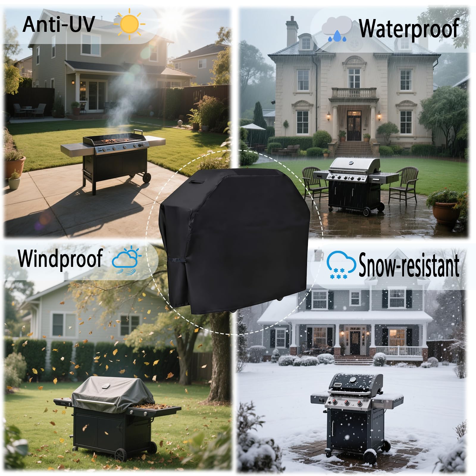 Grill Cover 58 inch, Heavy Duty BBQ Cover – Weatherproof 210D Fabric, Reinforced Corners & Windproof Clips – Fits Weber LX300, Dyna-Glo, Monument Grills – Ideal for Canadian Weather