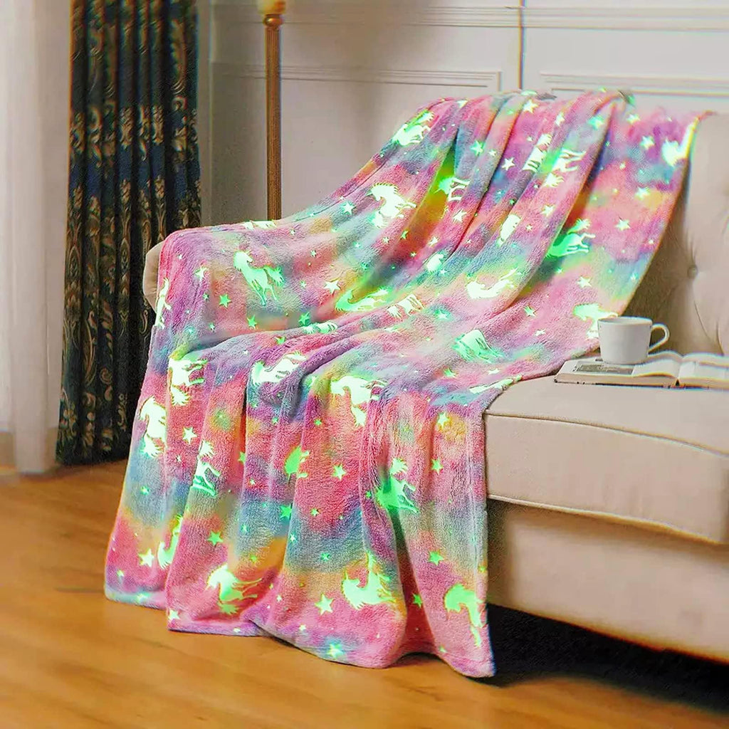 Happwow Glow in The Dark Blanket,Unicorn Blanket for Girls,Soft Throw Fuzzy Blankets Kids Rainbow Unicorn,50" x 60" Perfect for Kids Bed or Sofa,Christmas Birthday Unicorn Gifts