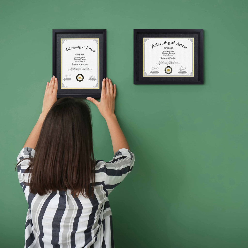 CORE ART 11x14 Diploma Frame Display Certificates 8.5 x 11 with Mat or 11 x 14 without Mat, College Degree Frame with Real Glass, Wall and Tabletop Display(Black)