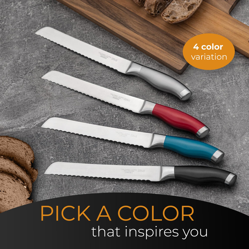 Orblue Serrated Bread Knife with Upgraded Stainless Steel Razor Sharp Wavy Edge Width - Bread Cutter Ideal for Slicing Homemade Bread, Bagels, Cake (8-Inch Blade with 5-Inch Handle)