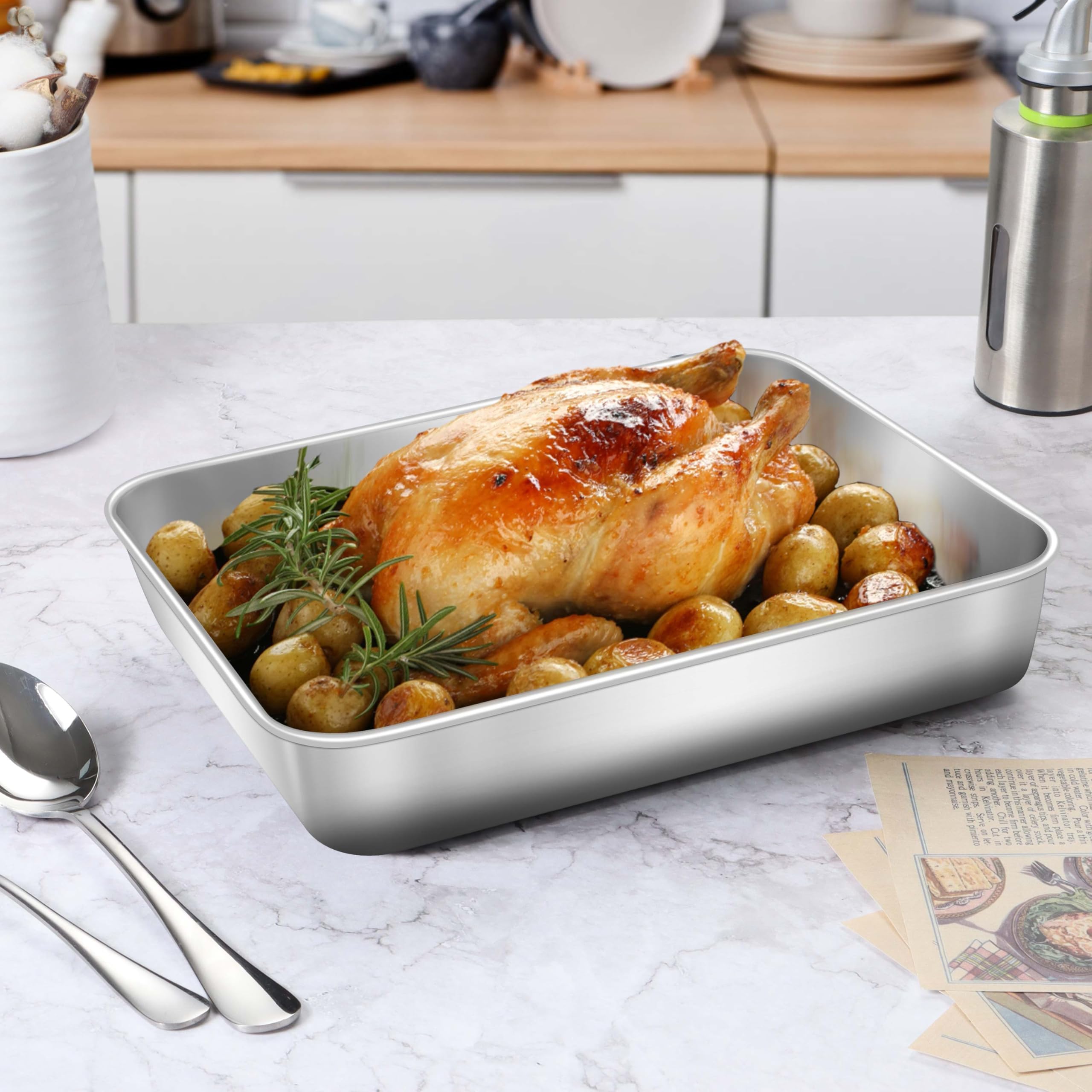Herogo Rectangle Cake Pan Set of 2, 9 X 12 X 2 Inch Stainless Steel Baking Pan for Oven, Lasagna Brownies Casseroles Cakes Bakeware, Dishwasher Safe