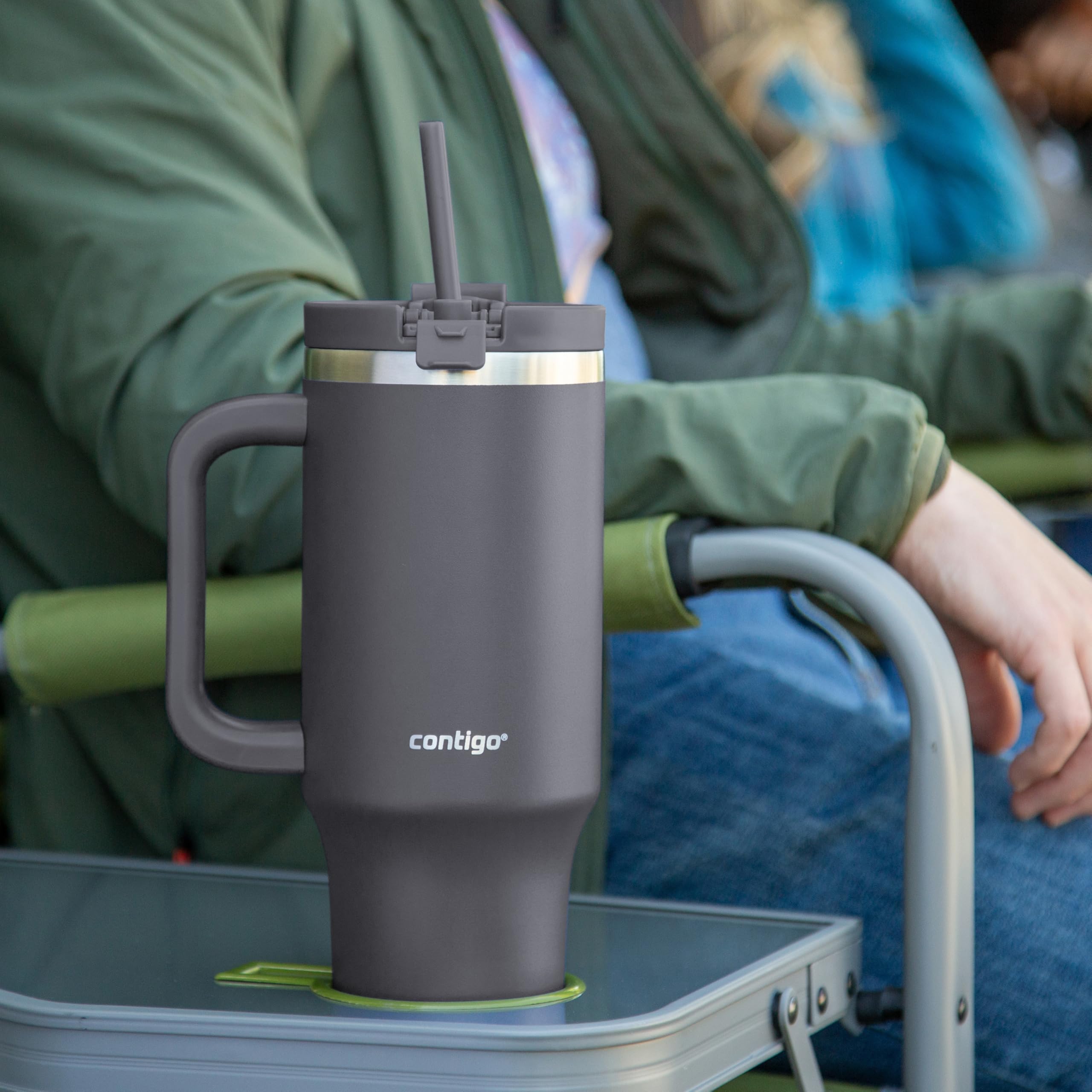 Contigo Streeterville Tumbler, 40 oz (1.18 L), Insulated Stainless Steel Water Bottle with Straw and Leak-Proof Lid, Darkstone