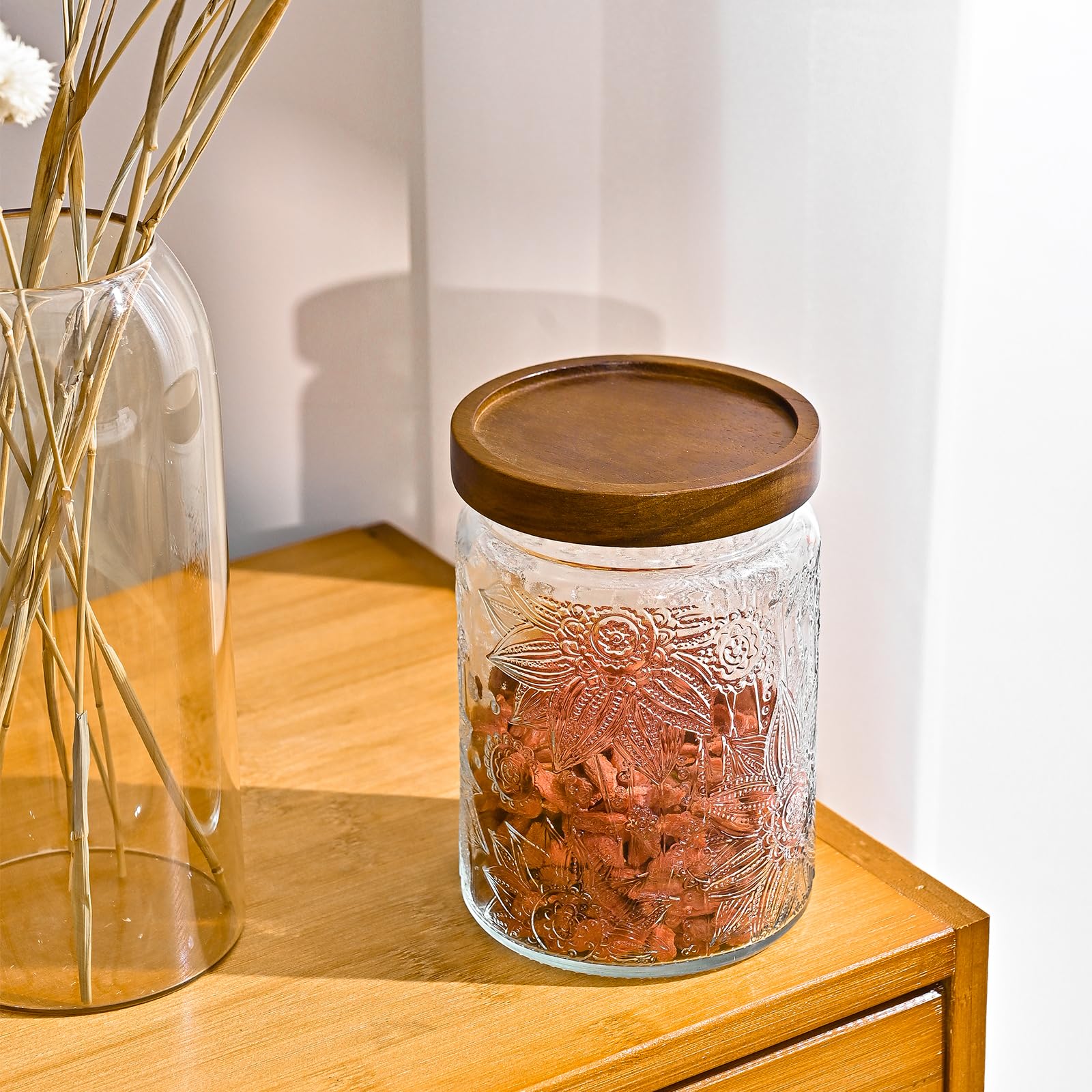 Adodeen 24oz Vintage Glass Jar With Lid, Glass Storage Containers, Airtight Kitchen Storage Containers For Sugar, Coffee, Tea, Spice, Flour, Candy Cookie, Pasta, Cereal, Cute Decorative Jars