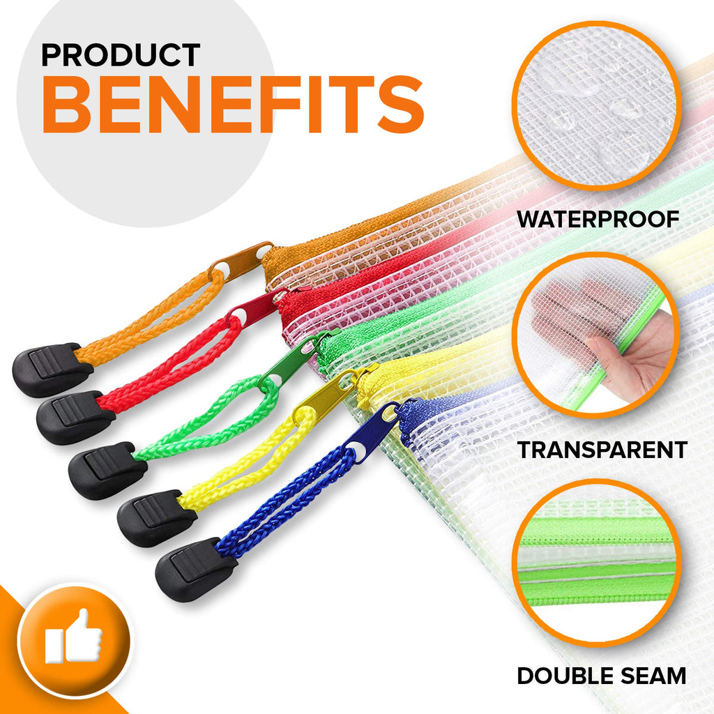 22 Pack A4 Mesh Zipper Pouch Bags - Plastic Zipper Pouches for Organizing 13.5x9.5 in - Document Bags With Zippers - Letter Size Zippered Pouch - Document Pouches With Zippers