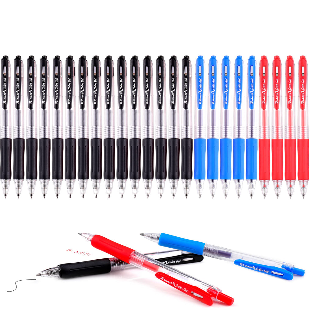 Gel pens Fine Point Smooth Writing Pens Retractable Gel Ink Rollerball Pen for Teachers Exam School Supply Note Taking Office Class Drawing Art 0.5mm tip with Grips 15 Black pens 5blue pens 4red pens
