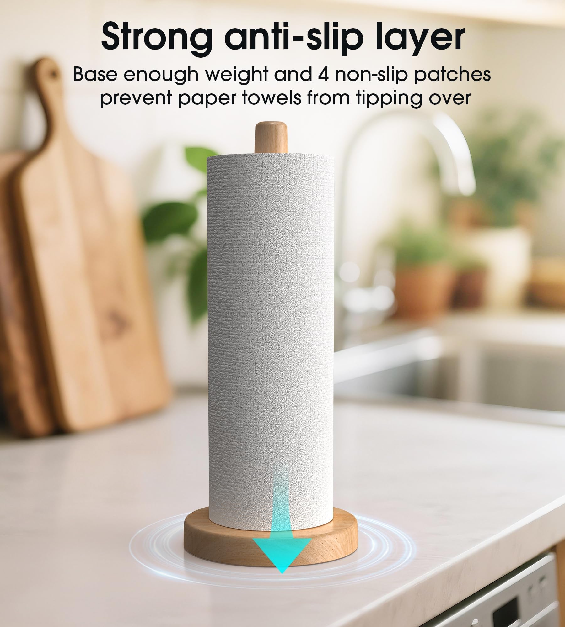 CHAUNCEY HOME Wooden Paper Towel Holder Stand - Kitchen Paper Hanger Rack Bathroom Towel Roll Stand Organizer Simply Standing Countertop Paper Roll Holder