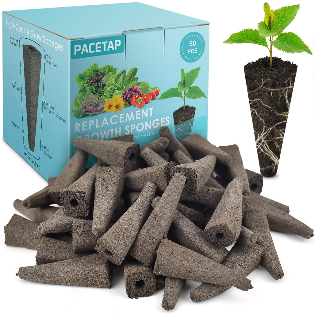 PACETAP Replacement Grow Sponges for Aerogardens (50 Pack) - Compatible Seed Pod Sponge Plugs for Hydroponic, Seed Starting