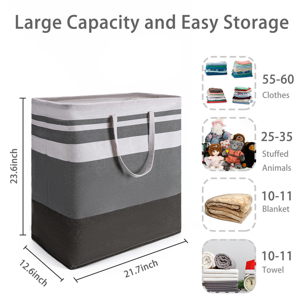 BOOMIBOO 2 Pack Large Laundry Basket,Waterproof Freestanding Laundry Hamper,Collapsible Clothes Basket with Easy Carry Handles in Laundry Room Bathroom Bedroom Dorm,Gradient Grey,100L