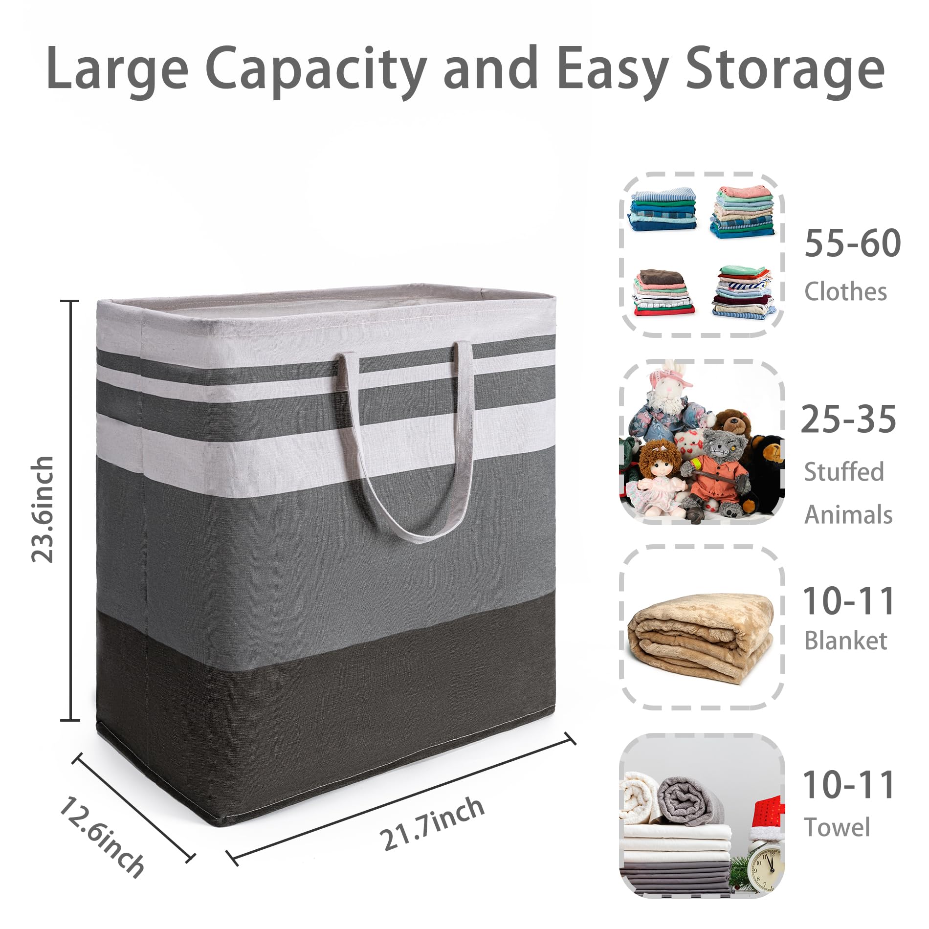 BOOMIBOO 2 Pack Large Laundry Basket,Waterproof Freestanding Laundry Hamper,Collapsible Clothes Basket with Easy Carry Handles in Laundry Room Bathroom Bedroom Dorm,Gradient Grey,100L