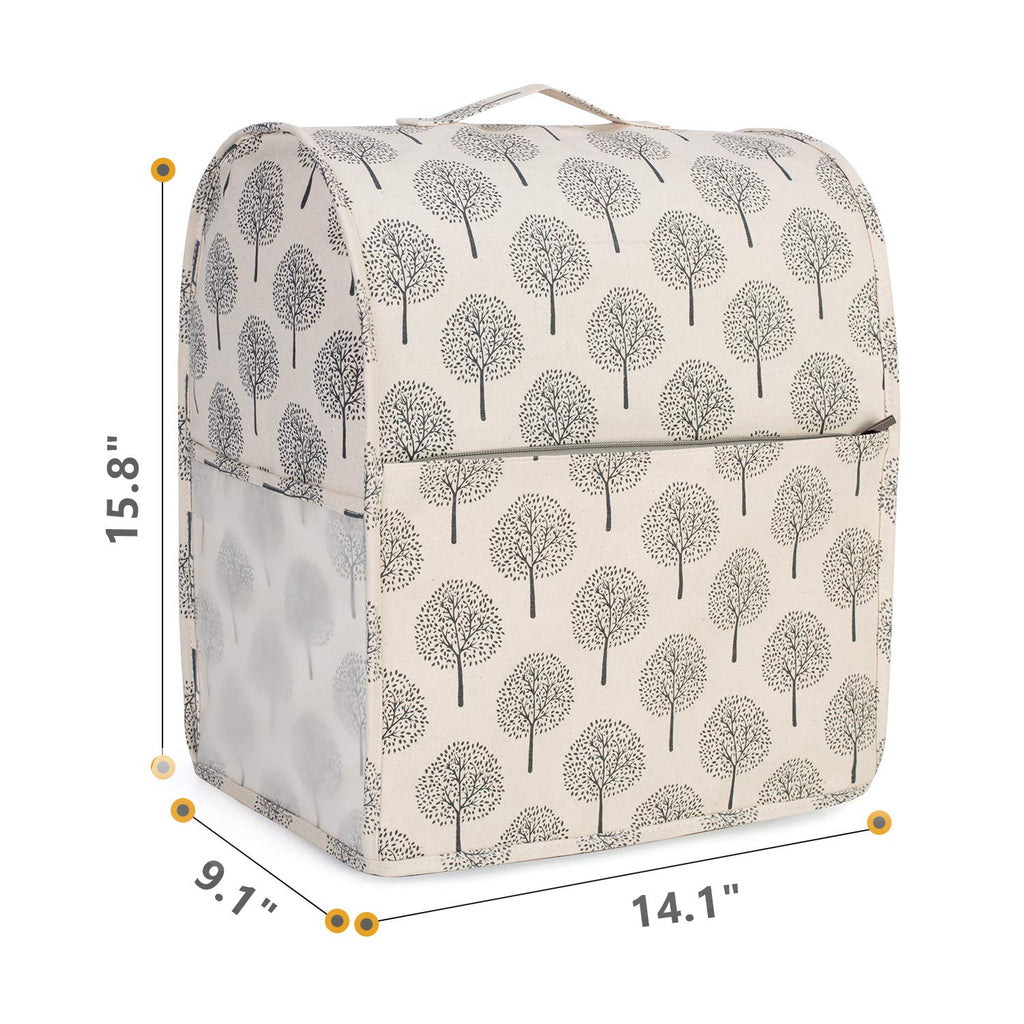 Yarwo Dust Cover for 6-8 qt Stand Mixer, Protective Dust Cover with Top Handle and Pockets for Extra Accessories, 35.8 x 23 x 40 cm, Tree(Cover Only)