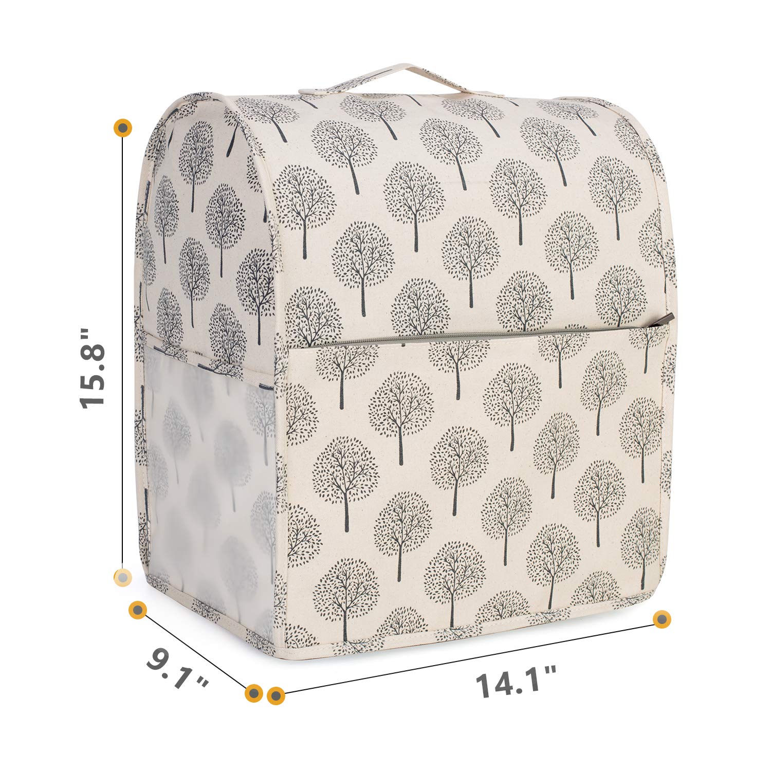 Yarwo Dust Cover for 6-8 qt Stand Mixer, Protective Dust Cover with Top Handle and Pockets for Extra Accessories, 35.8 x 23 x 40 cm, Tree(Cover Only)