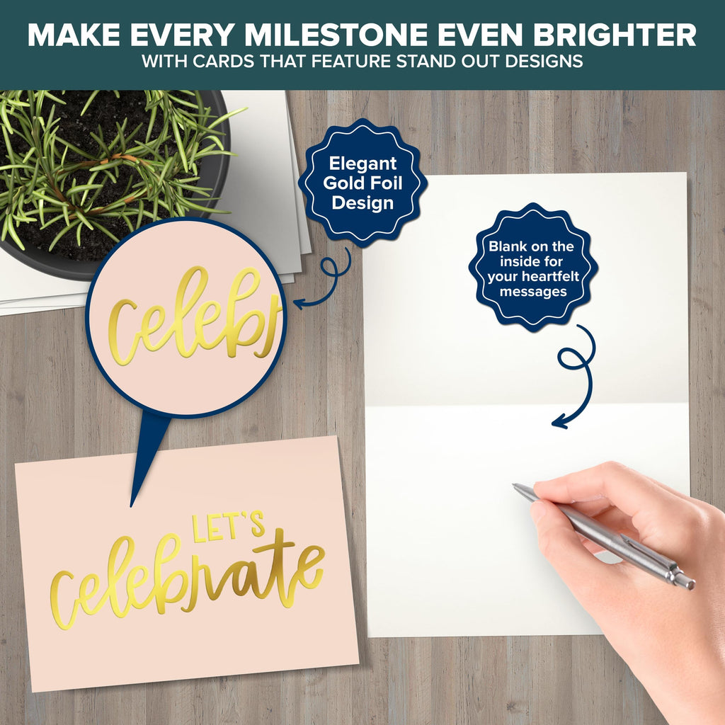 Decorably 50 Pack Gold-Foiled 6x4in Congratulations Greeting Cards with Envelopes and Stickers, 10 Elegant Designs Pack of Congrats Cards, Blank Inside - Graduation, Engagement, Wedding