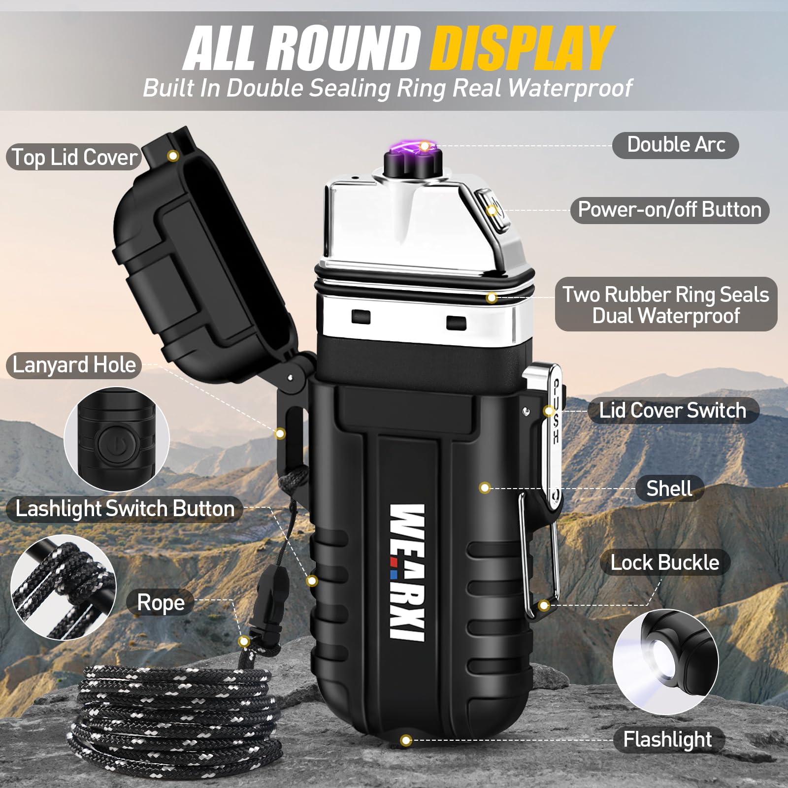 WEARXI Gifts for Men Electric Lighter, Easter Gifts for Adults, Father s Day Gift from Daughter Son Wife, Birthday Gift for Dad/Men/Him, Father s Day Ideas, Cool Gadgets Camping Accessories