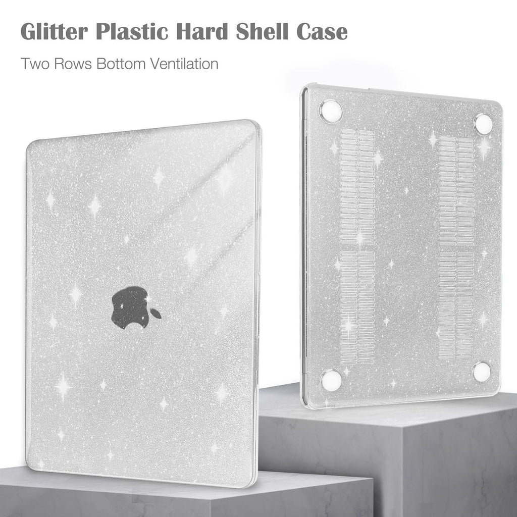 MOSISO Compatible with MacBook Air 13 inch Case 2026 2025 2024-2022 M4 A3240 M3 A3113 M2 A2681, Glitter Sparkly Hard Shell&Keyboard Skin&Screen Film&Type C for MacBook Air 13.6 inch Case, Transparent