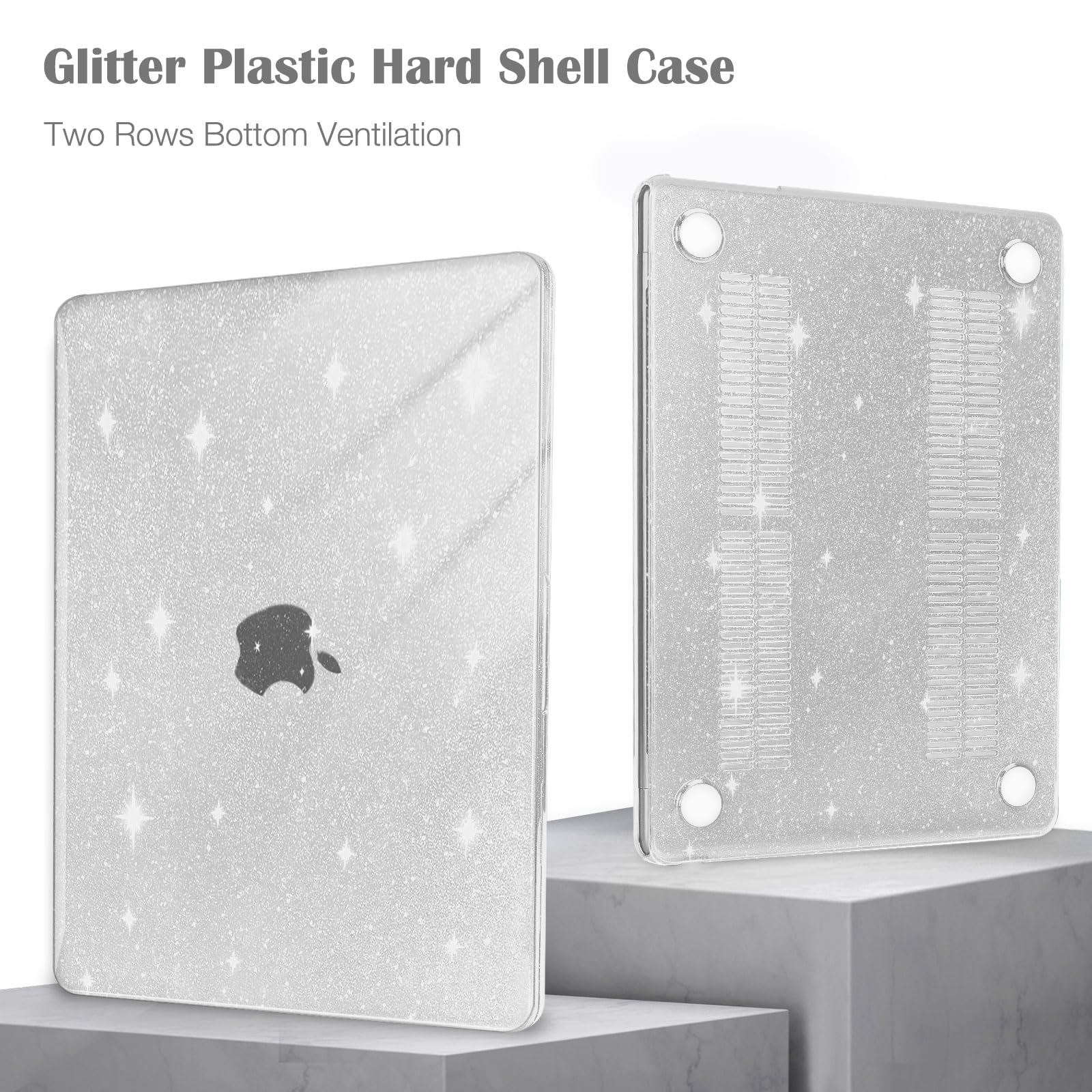 MOSISO Compatible with MacBook Air 13 inch Case 2026 2025 2024-2022 M4 A3240 M3 A3113 M2 A2681, Glitter Sparkly Hard Shell&Keyboard Skin&Screen Film&Type C for MacBook Air 13.6 inch Case, Transparent