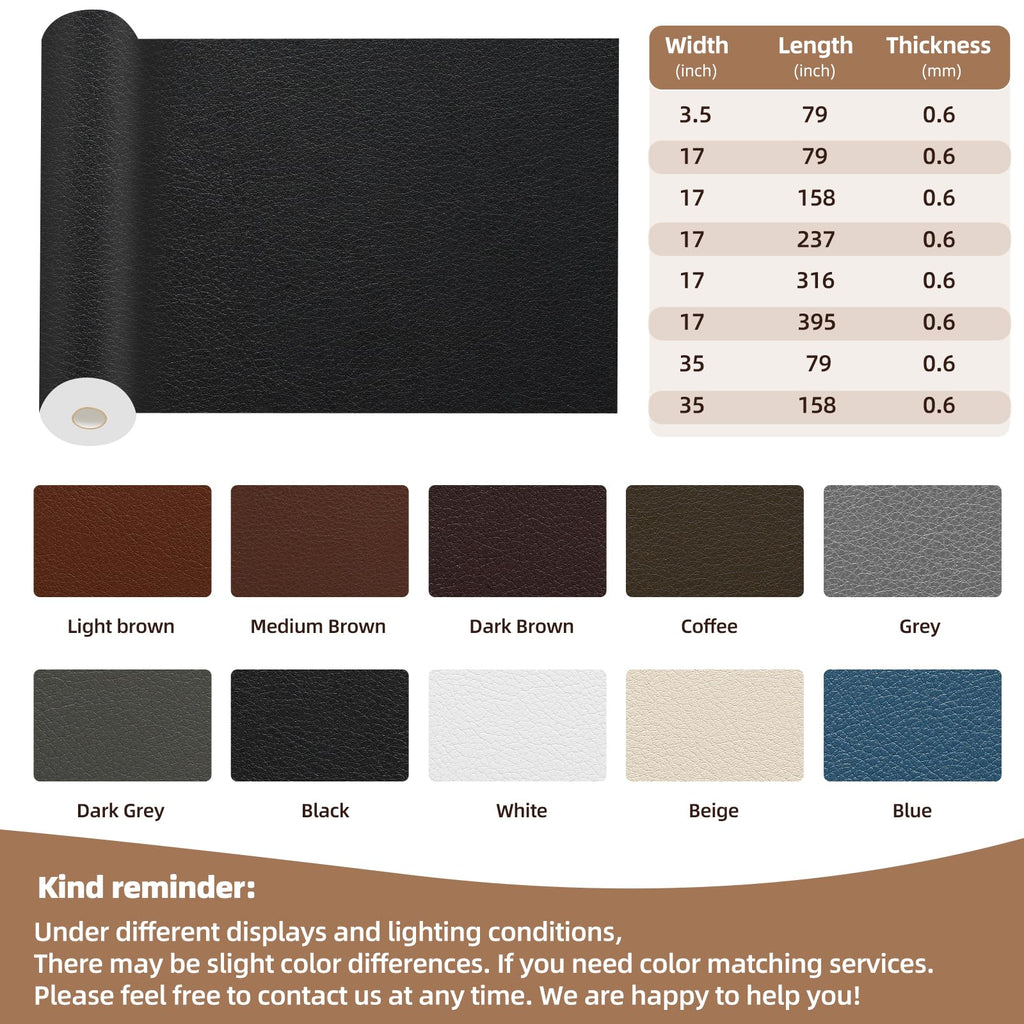 Shagoom Leather Repair Kit, 17X79 inch Self Adhesive Leather Patch Waterproof, DIY Large Vinyl Patches for Couches, Furniture, Kitchen Cabinets, Wall （Black, 17X79 inch）