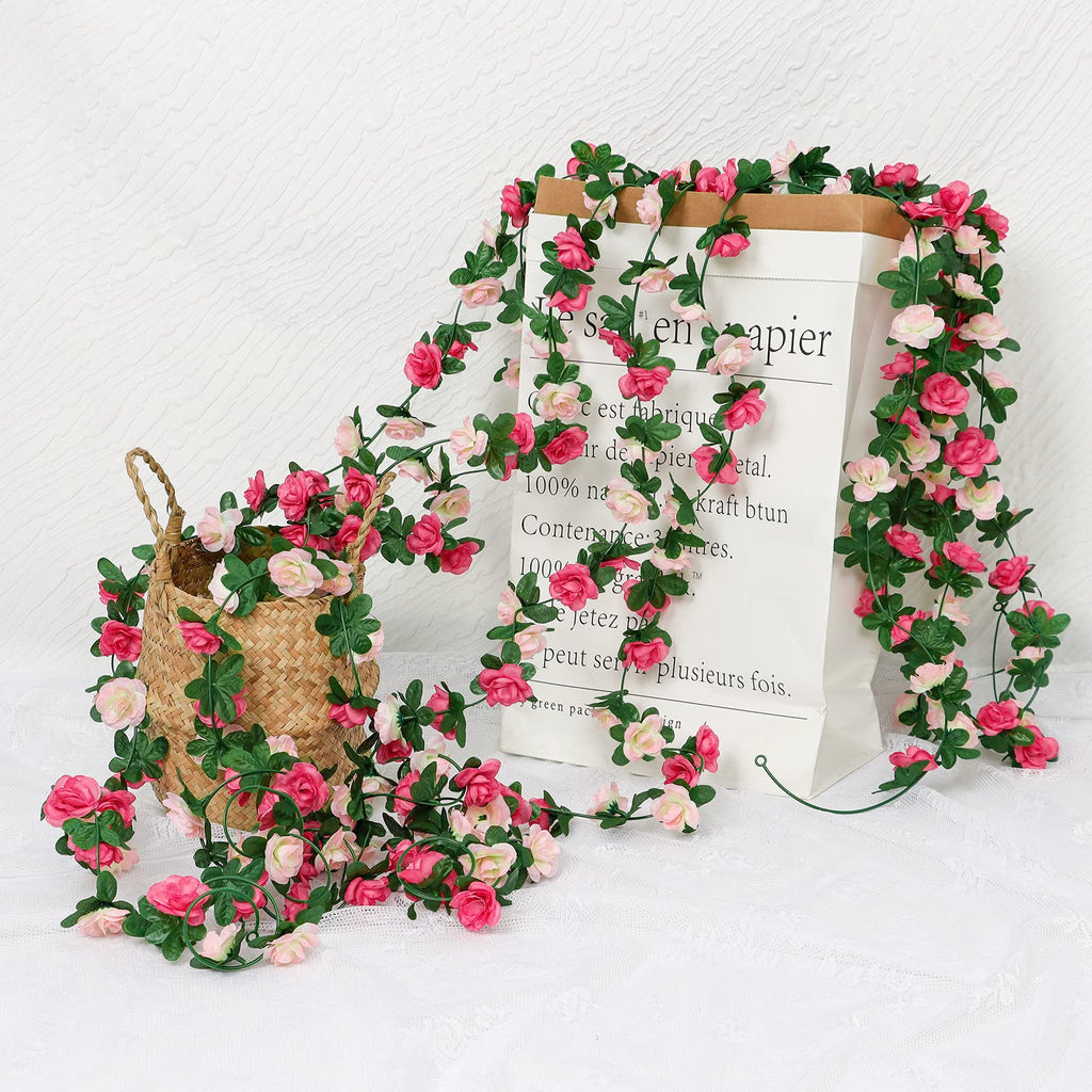 KHOYIME 5 Pack 40 FT Artificial Flower Garland, Fake Pink Roses Vines Silk Flowers Faux Plastic Outdoor Hanging Floral Ivy Garland Decoration for Wedding Arch Bedroom Home Wall Backdrop Room Decor