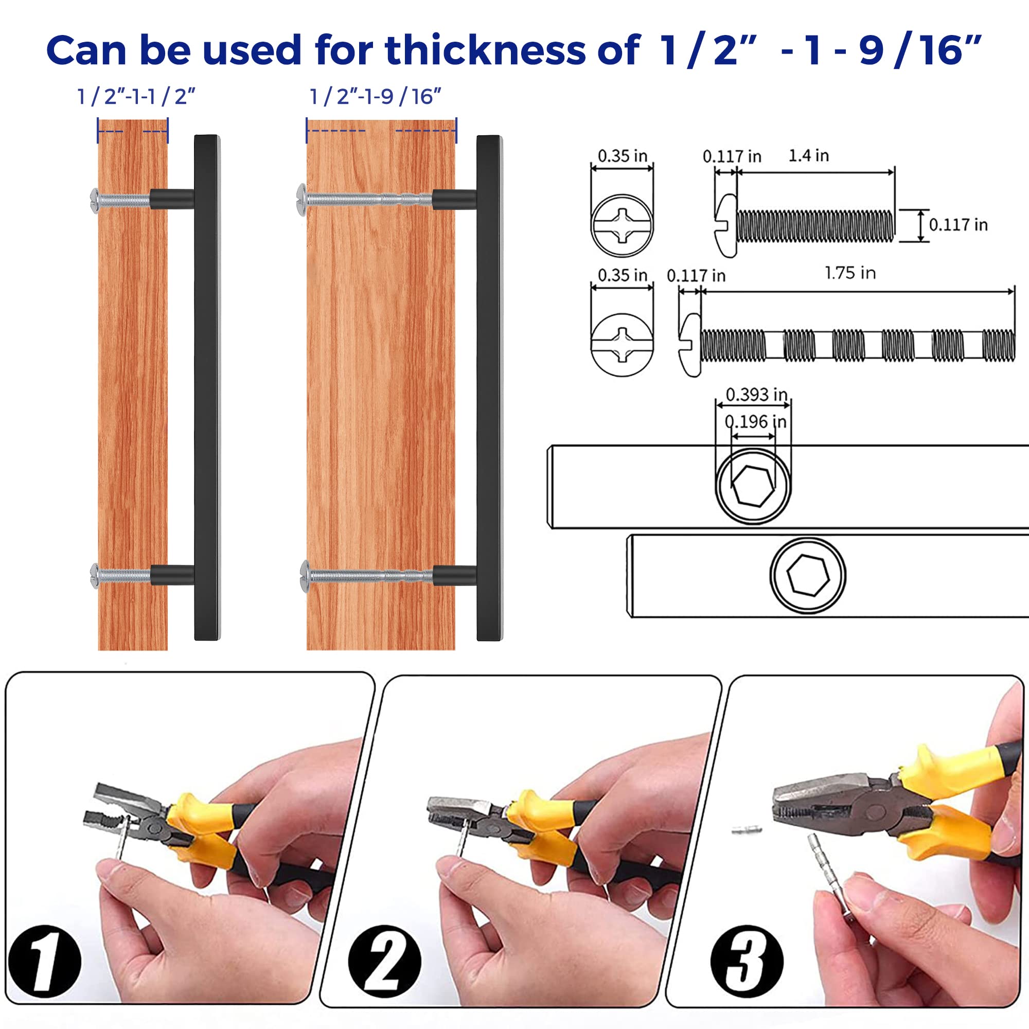 Ravinte 5 Pack 10" Square Cabinet Pulls Matte Black Stainless Steel Kitchen Cupboard Dresser Handles Cabinet Handles 10" Length, 7-1/2" Hole Center