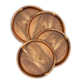 Acacia Wood Round Dinner Plates 6 Inch - Serving Tray & Platters for Home Decor, Food, Vegetables, Fruit, Charcuterie, Appetizer (Set of 4 Wooden Charger)