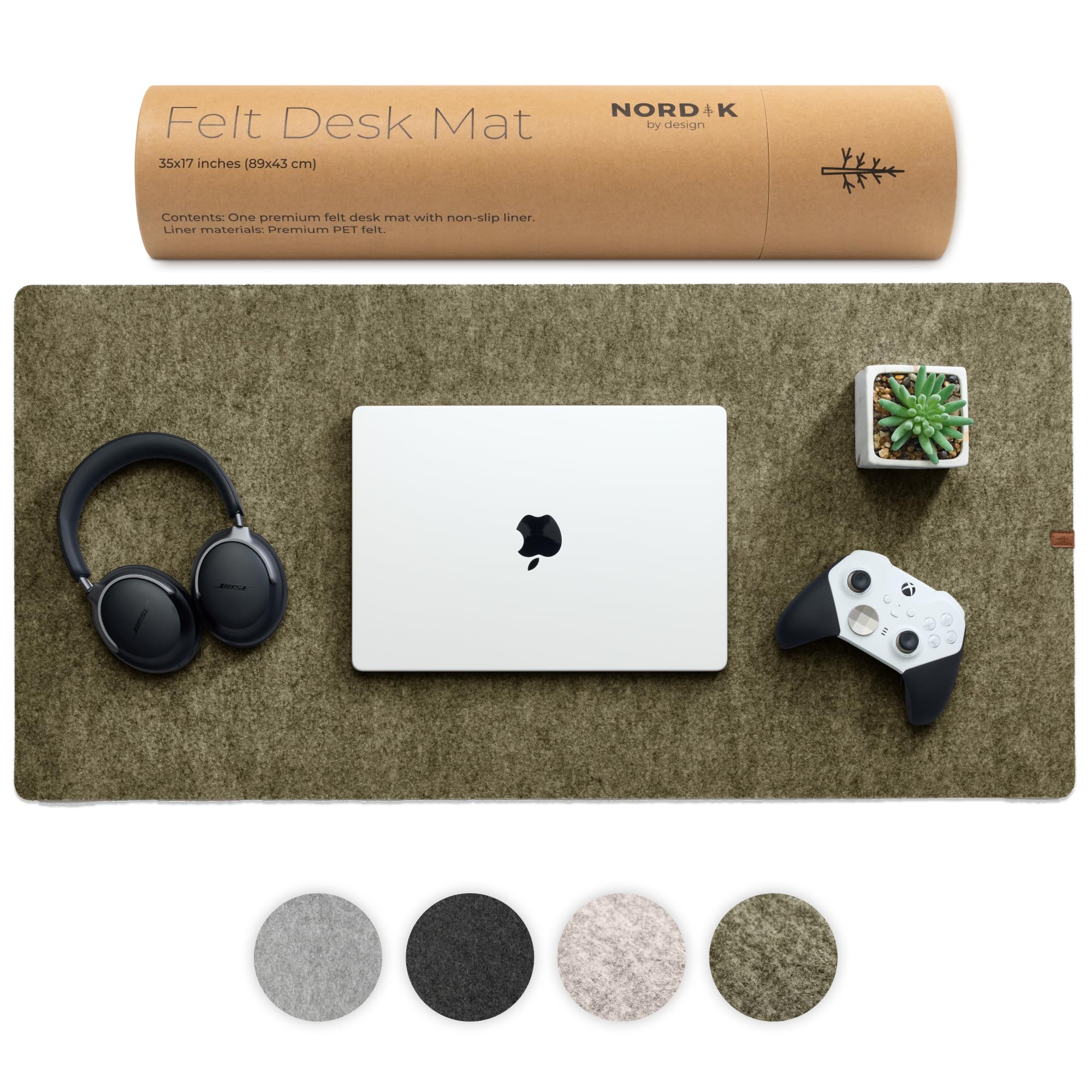 Nordik Large Felt Desk Mat – Timber Moss Green – 89 x 43 cm – Computer Desk Mat – Keyboard and Mouse Pad – Large Desktop Felt Pad