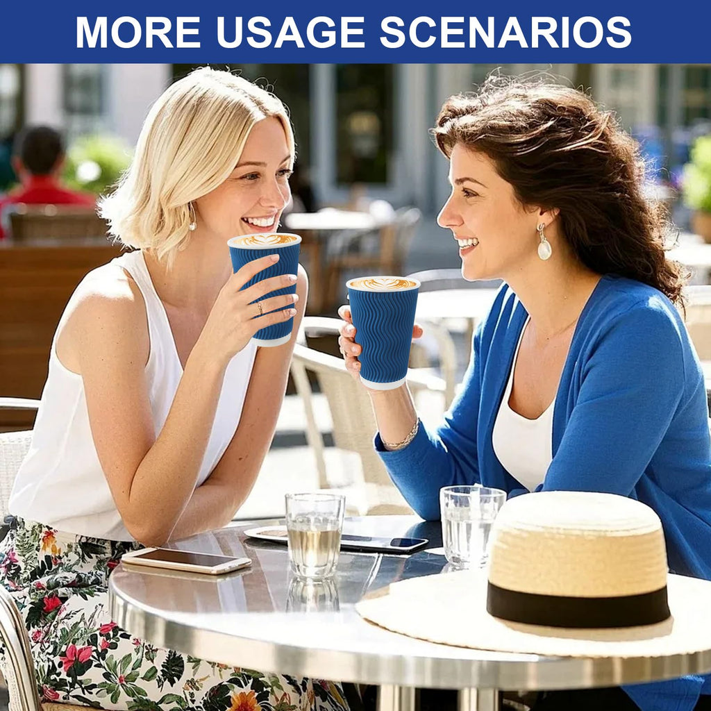 Coffee Cups, RAZCC 100 Pack 16 oz Disposable Insulated Paper Cups, Corrugated Kraft Ripple Wall Cup Suitable for Hot and Cold Drinks