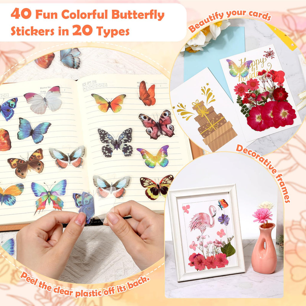 269 PCS Dried Pressed Flowers for Resin Crafts, Bulk Real Nature Pressed Flowers Set Dried Wildflowers Leaves with Butterfly Stickers Tweezers for Jewelry Making DIY Scrapbook Floral Frame Decors