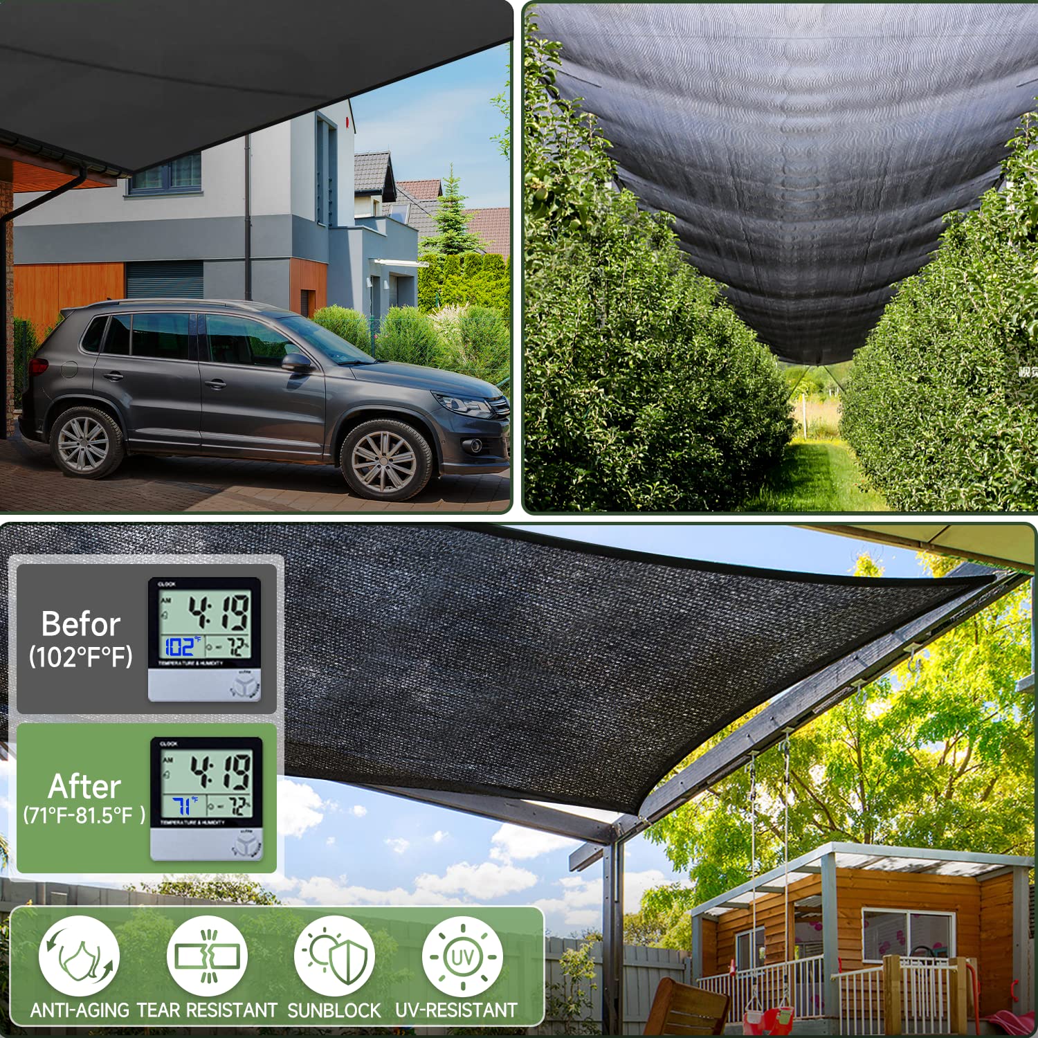 FOTMISHU Shade Cloth,75%-80% 6.5ftx10ft Black Sunblock Shade Net for Garden, Plant Shade Cover from Sun, Sun Shade Cover, Shade Fabric for Pergola, Plants Greenhouse, Gardens, Patio, Canopy