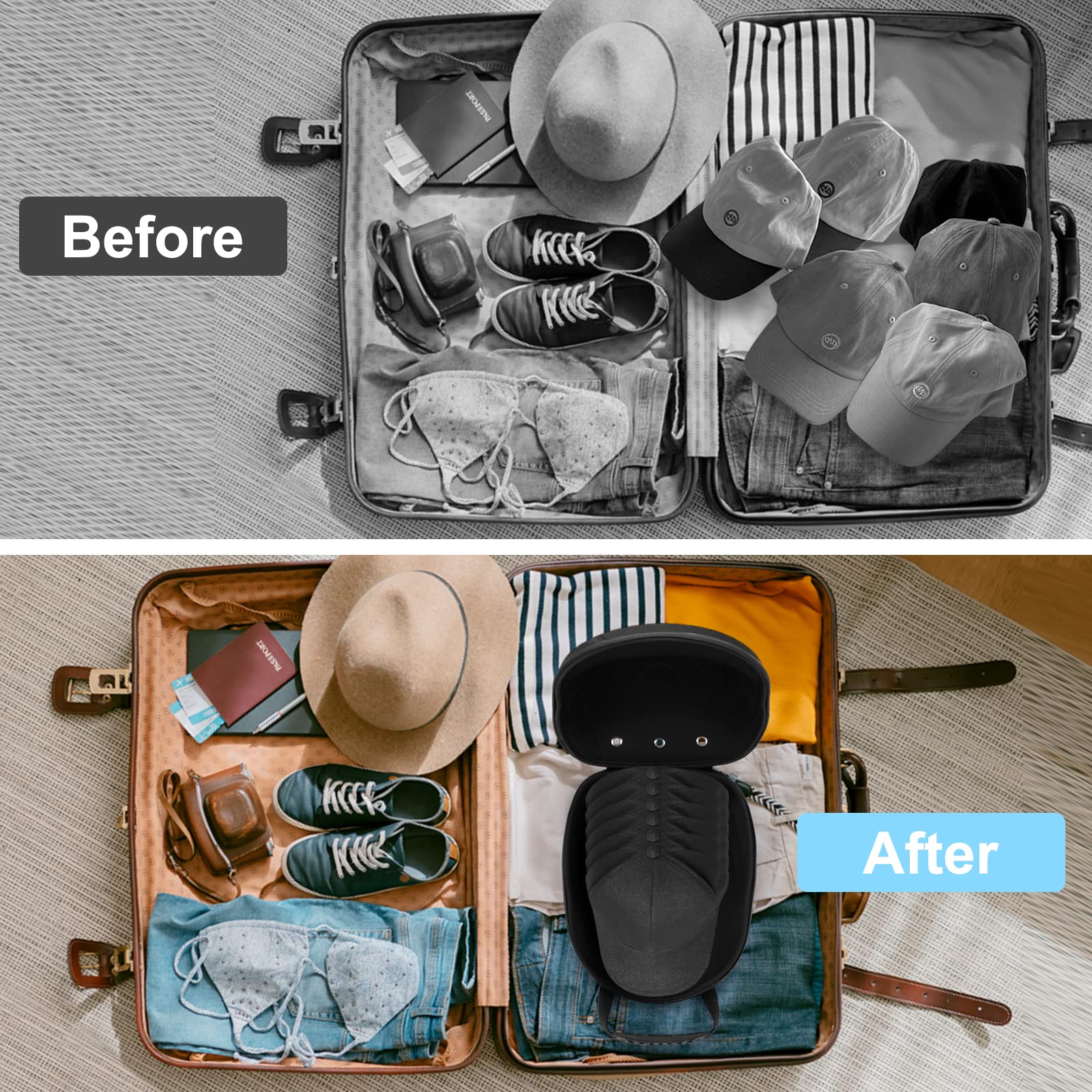 Bjabtan Hard Hat Case for Baseball Caps, Baseball Hat Organizer with Carrying Handle & Shoulder Strap, Hat Carrier Case for Travel, Baseball Hat Organizer Holder for 6 Baseball Caps