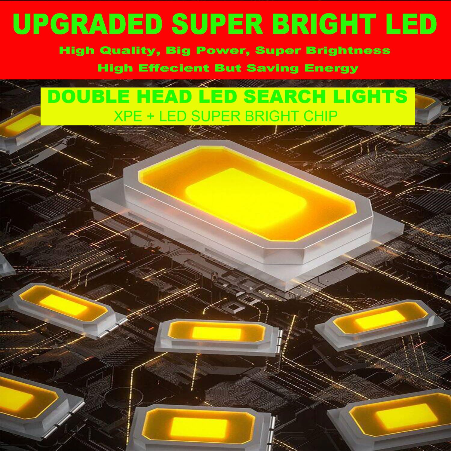 Solar Rechargeable LED Spotlight Searchlights, Super Bright 7000LM Handheld LED Searchlight, Multi-Functional Portable Lamp Camping Lantern Flashlight, 8 Light Modes, IPX4 Waterproof
