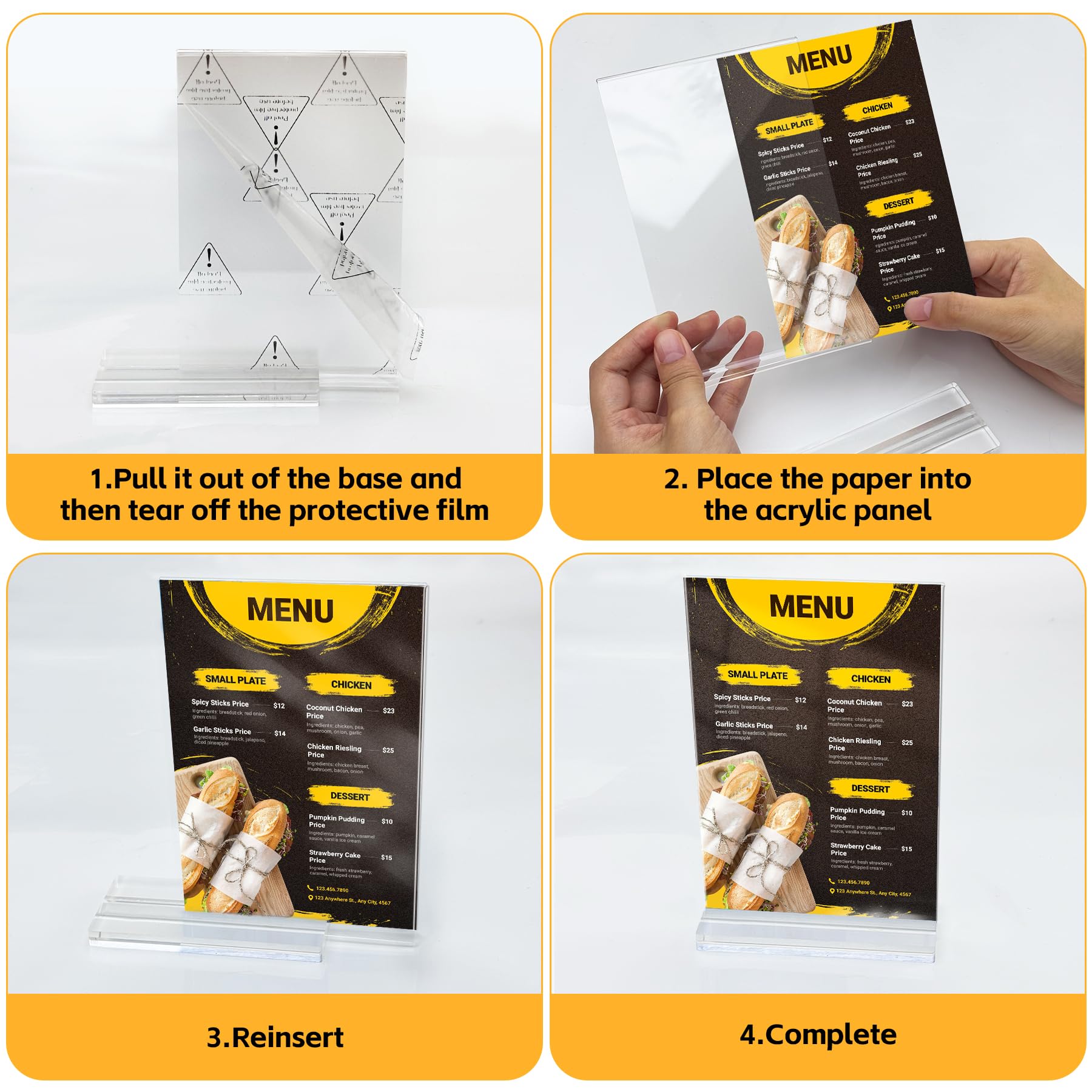 Acrylic Sign Holder 4x6, 10 Pack Vertical Clear Table Menu Display, Double Sided Table Top Picture Frame Plastic Stand, Suitable for Restaurants, Office, Store, Fair