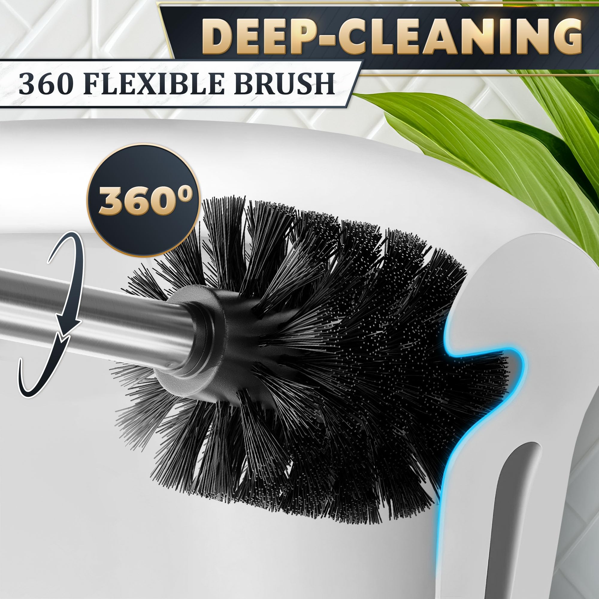 Stylish Stainless Steel Toilet Brush and Holder Set - Silver Toilet Bowl Brush and Holder with Splash Cover, Sturdy Bristles, Corrosion & Scratch Resistant - Elegant Design, Effective Deep Cleaning