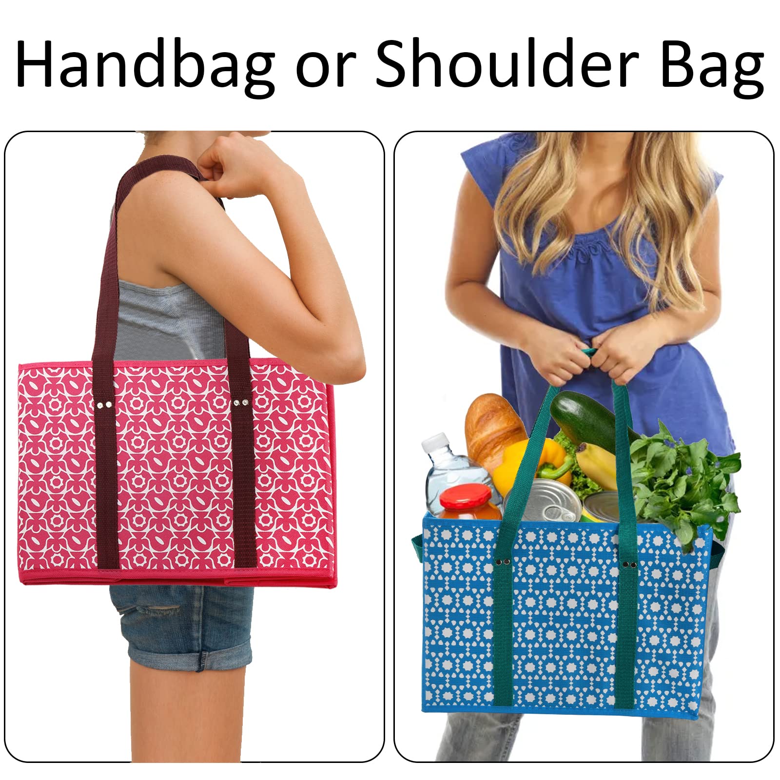 WUWEOT 4 Pack Reusable Grocery Bags, Large Shopping Box Tote, Foldable Washable Storage Bins with Reinforced Bottom Heavy Duty Handles for Fruit Vegetable Clothes Toys and Picnic